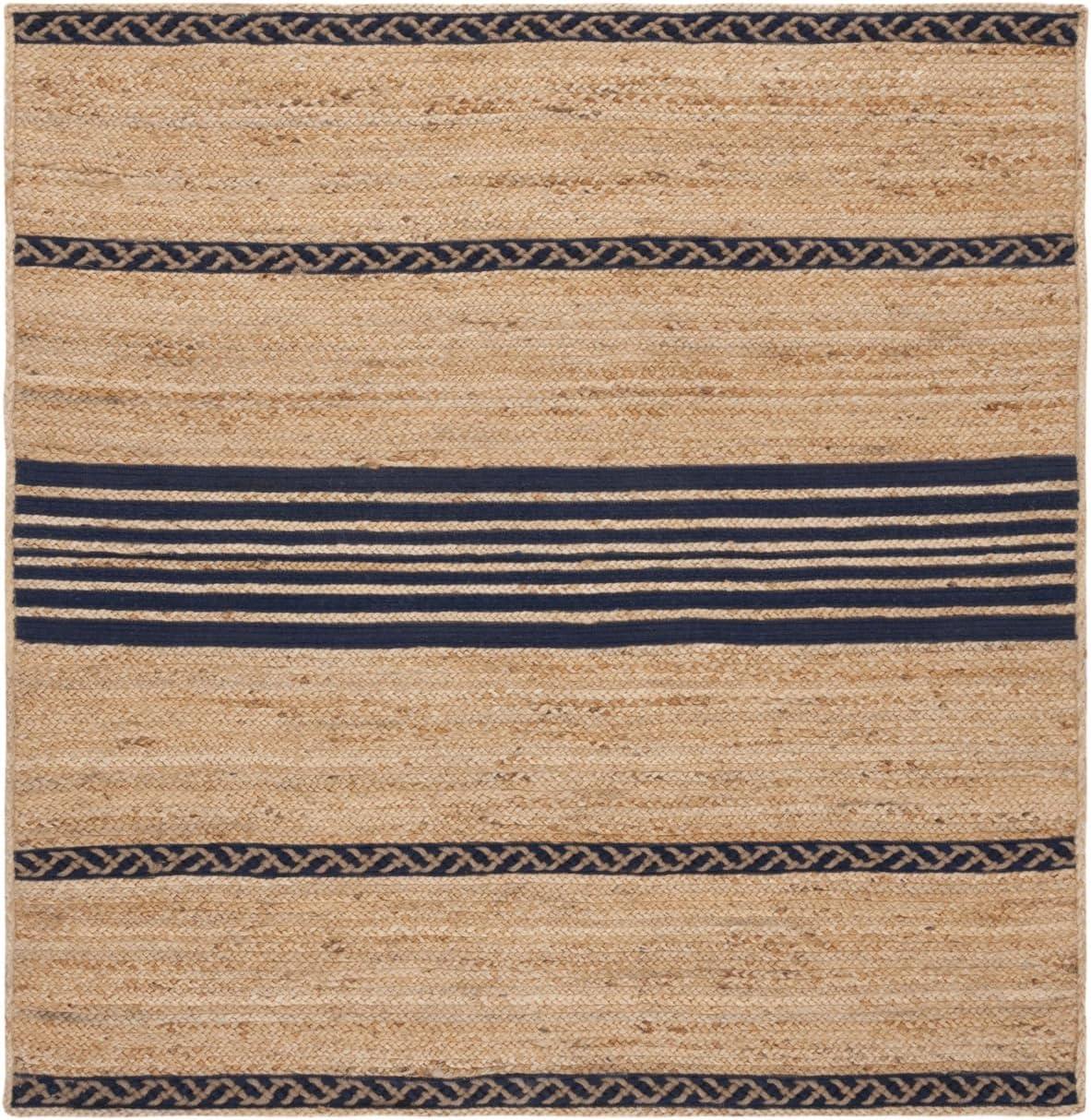 image:imageSAFAVIEH Area Rug 8x10 Natural Fiber Collection Large Natural amp Brown Handmade Braided Jute Stripe Pattern Ideal for Living Room Bedroom Dining Space NFB262TNaturalNavy