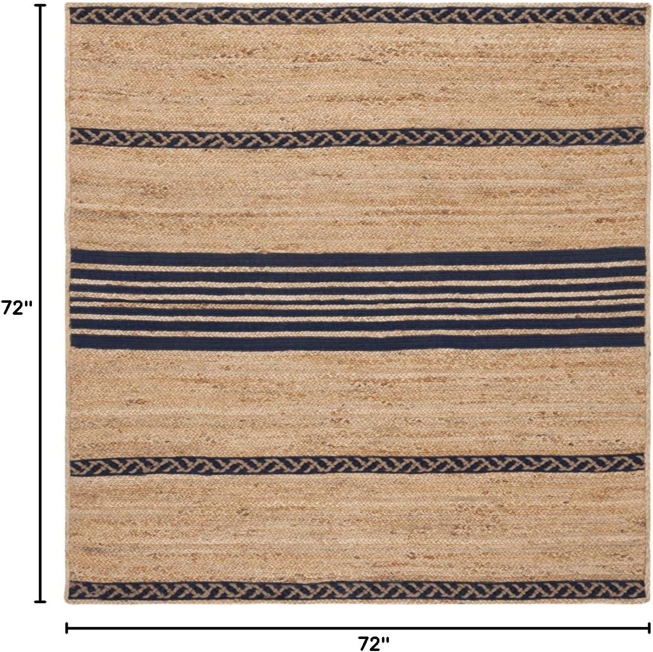 image:imageSAFAVIEH Area Rug 8x10 Natural Fiber Collection Large Natural amp Brown Handmade Braided Jute Stripe Pattern Ideal for Living Room Bedroom Dining Space NFB262TNaturalNavy