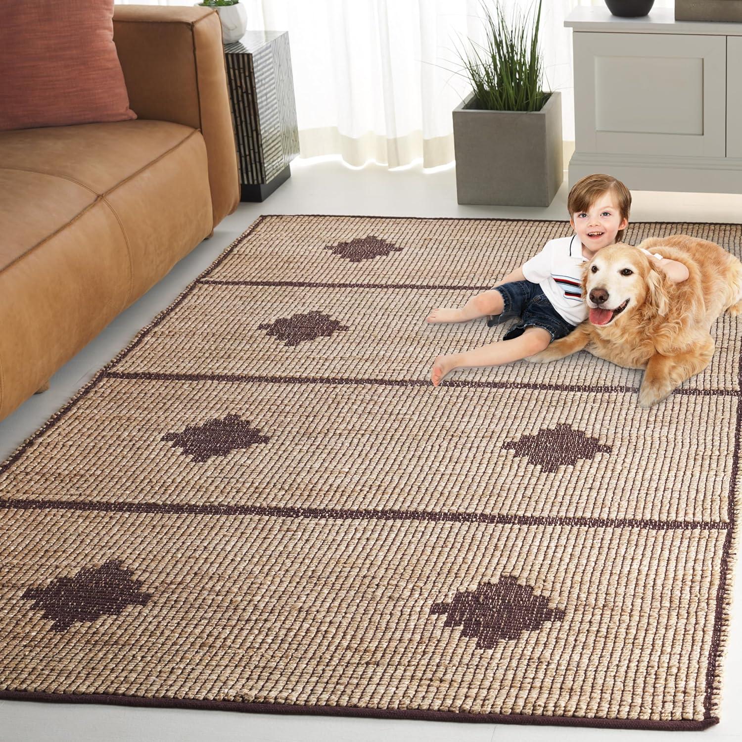 image:imageSAFAVIEH Area Rug 8x10 Natural Fiber Collection Large Natural amp Brown Handmade Jute Ideal for Living Room Bedroom Dining Space NF878ANaturalBrown