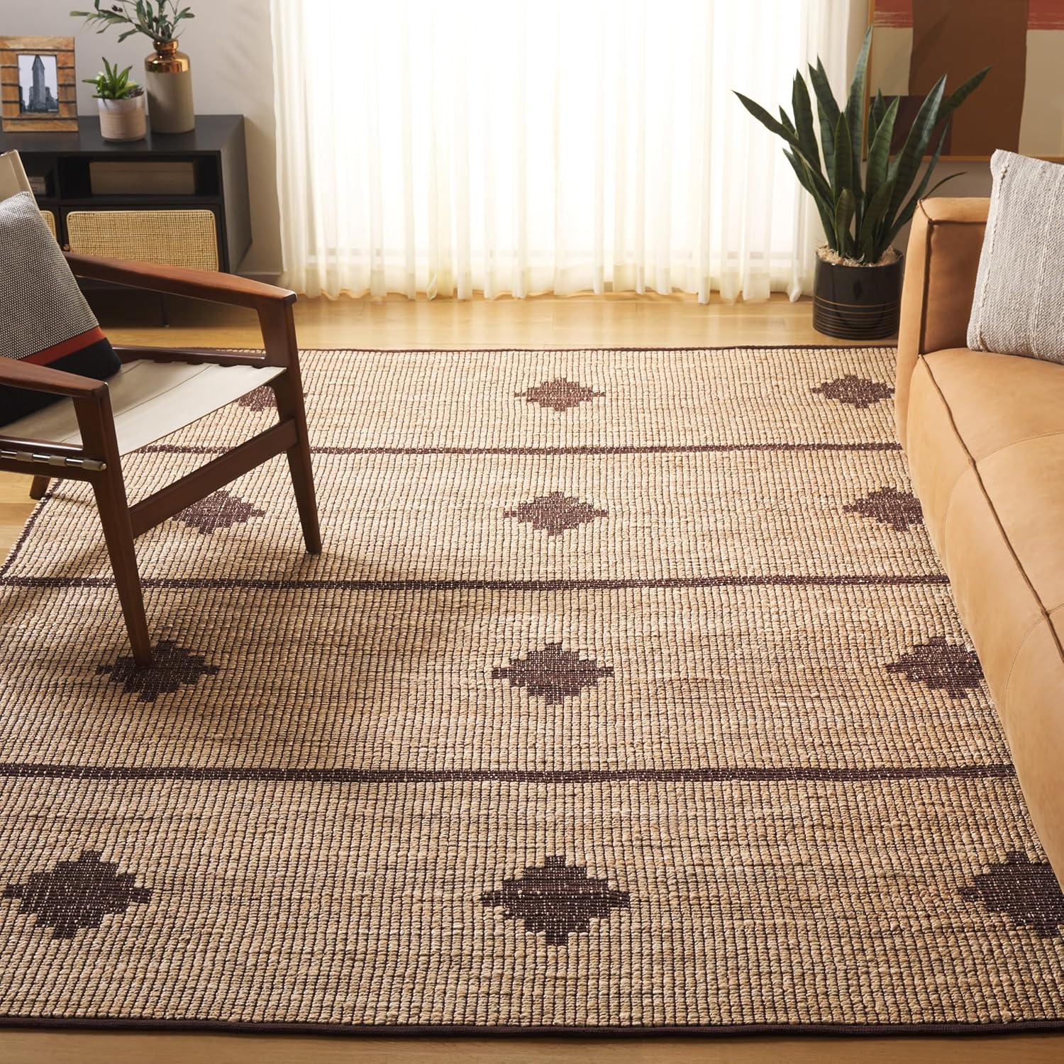 image:imageSAFAVIEH Area Rug 8x10 Natural Fiber Collection Large Natural amp Brown Handmade Jute Ideal for Living Room Bedroom Dining Space NF878ANaturalBrown