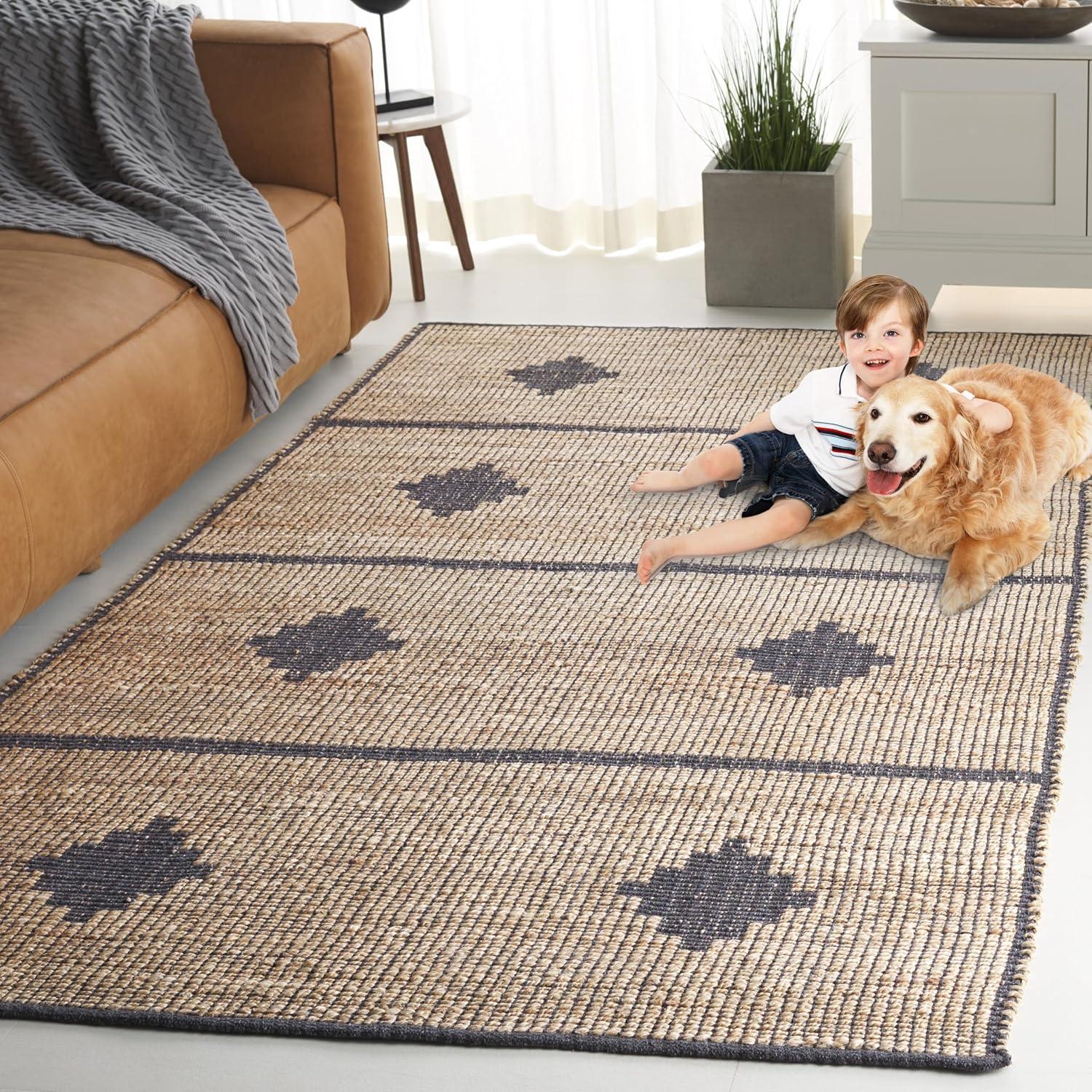 image:imageSAFAVIEH Area Rug 8x10 Natural Fiber Collection Large Natural amp Brown Handmade Jute Ideal for Living Room Bedroom Dining Space NF878ANaturalGrey