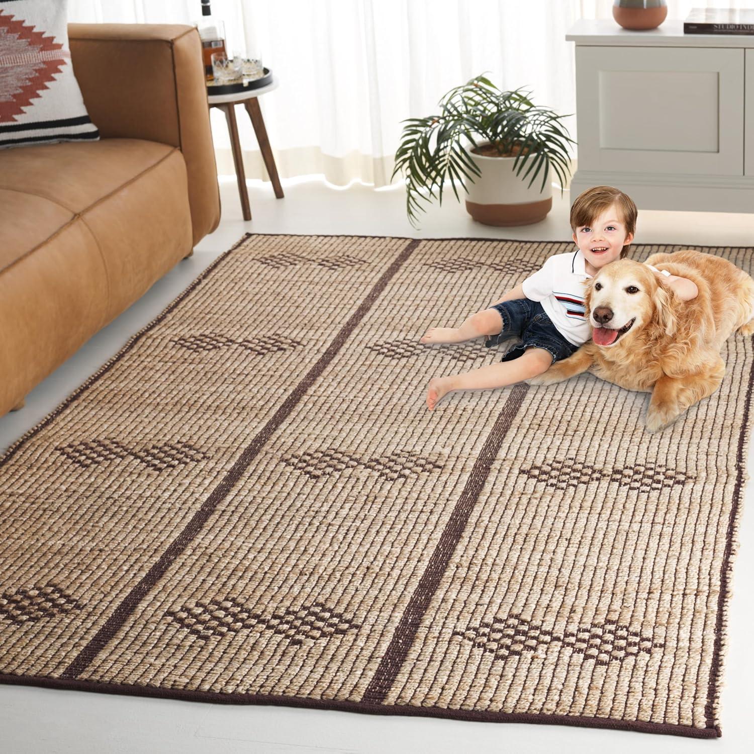 image:imageSAFAVIEH Area Rug 8x10 Natural Fiber Collection Large Natural amp Brown Handmade Jute Ideal for Living Room Bedroom Dining Space NF899ANaturalBrown