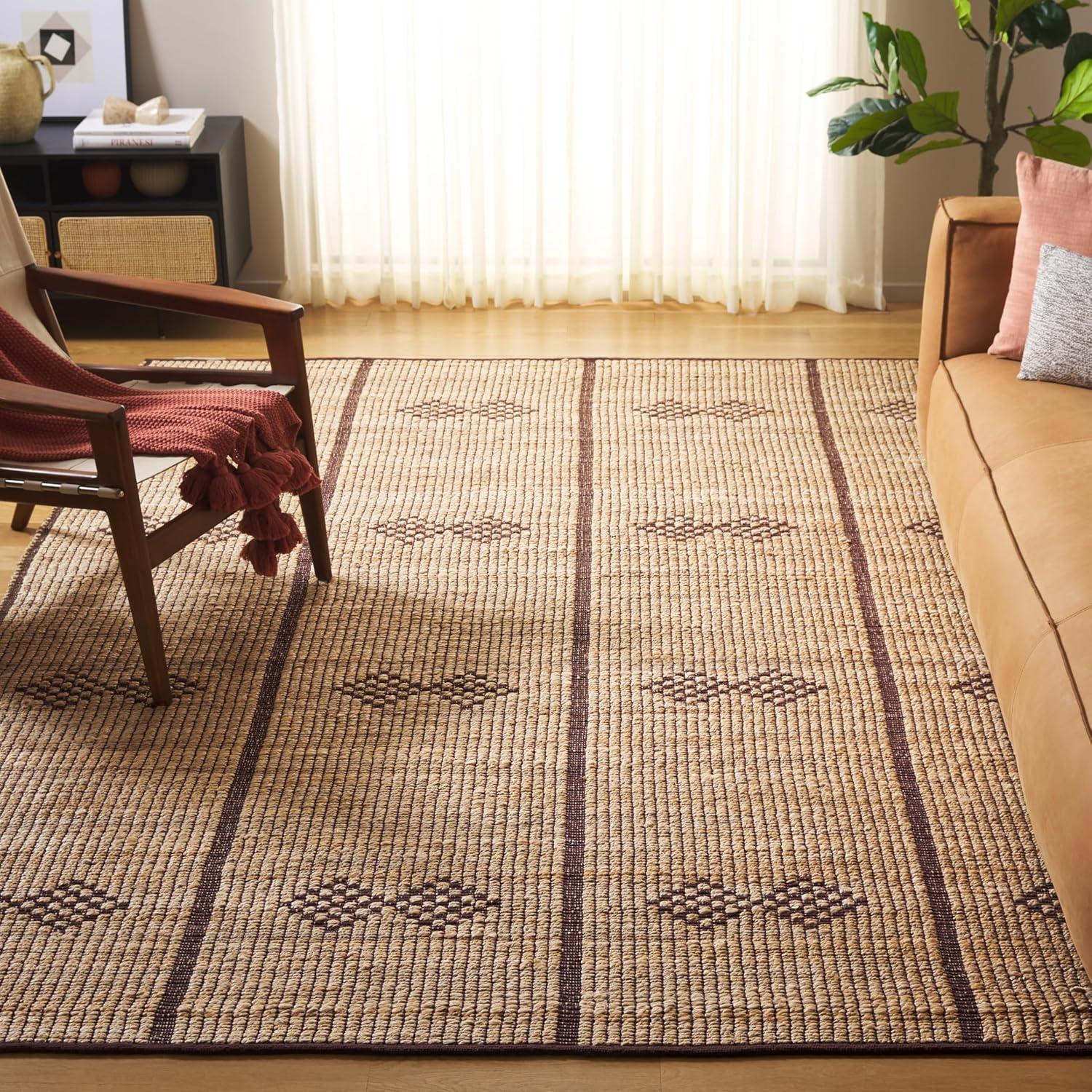 image:imageSAFAVIEH Area Rug 8x10 Natural Fiber Collection Large Natural amp Brown Handmade Jute Ideal for Living Room Bedroom Dining Space NF899ANaturalBrown