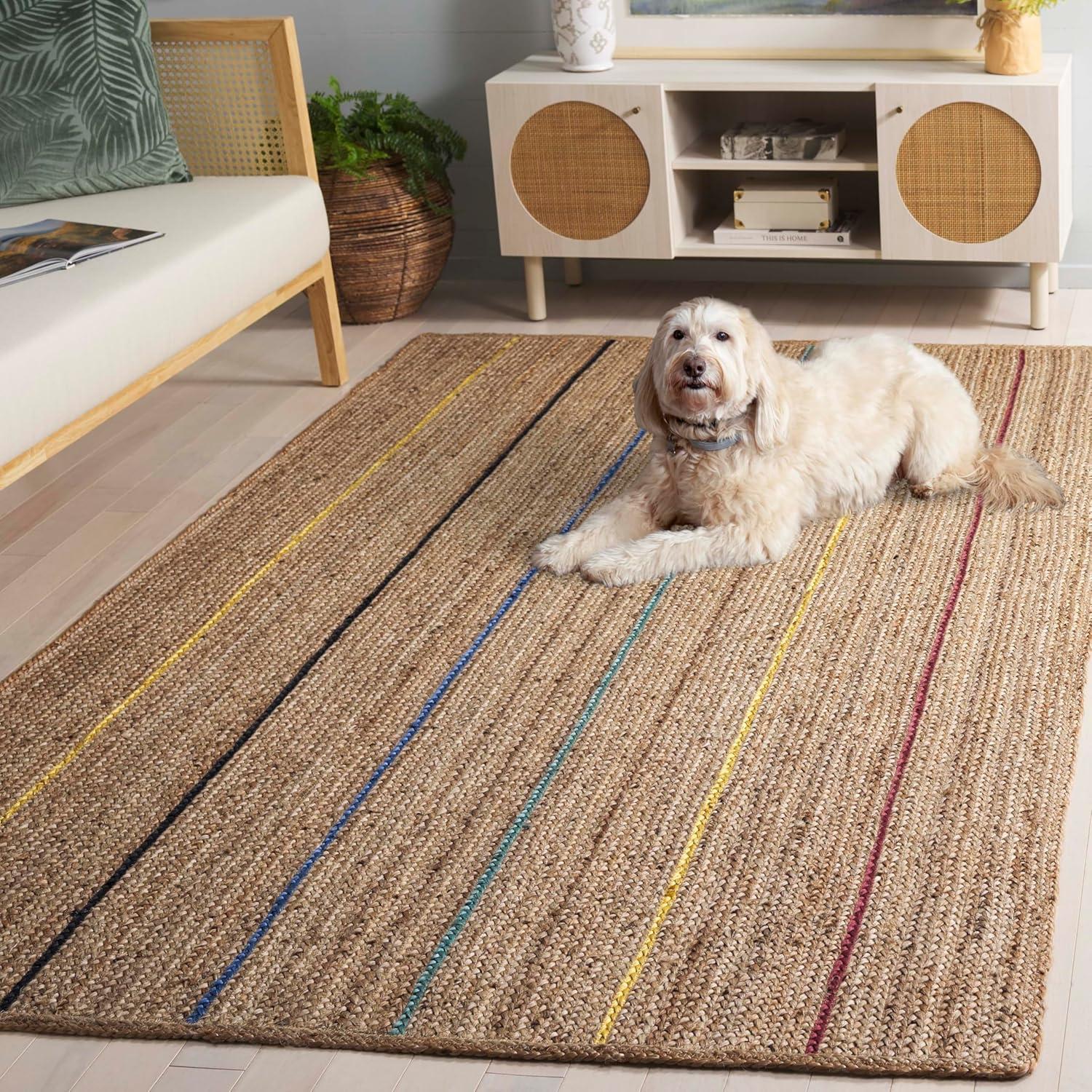 image:imageSAFAVIEH Area Rug 8x10 Natural Fiber Collection Large Natural amp Gold Handmade Flat Weave Jute Farmhouse Stripe Pattern Ideal for Living Room Bedroom Dining Space NF810DNaturalGold