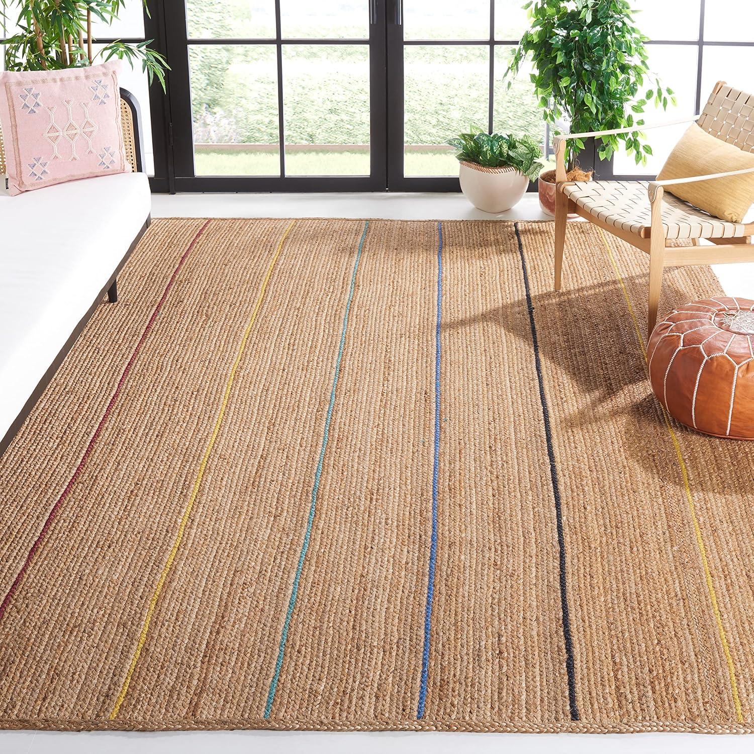 image:imageSAFAVIEH Area Rug 8x10 Natural Fiber Collection Large Natural amp Gold Handmade Flat Weave Jute Farmhouse Stripe Pattern Ideal for Living Room Bedroom Dining Space NF810DNaturalGold