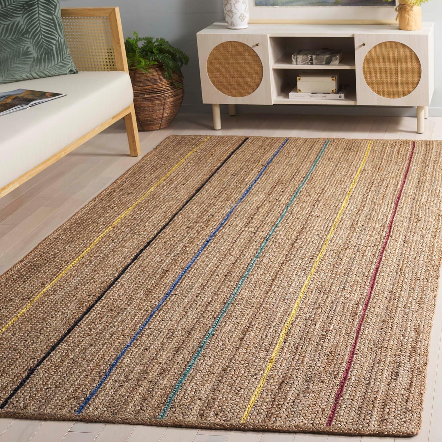 image:imageSAFAVIEH Area Rug 8x10 Natural Fiber Collection Large Natural amp Gold Handmade Flat Weave Jute Farmhouse Stripe Pattern Ideal for Living Room Bedroom Dining Space NF810DNaturalGold