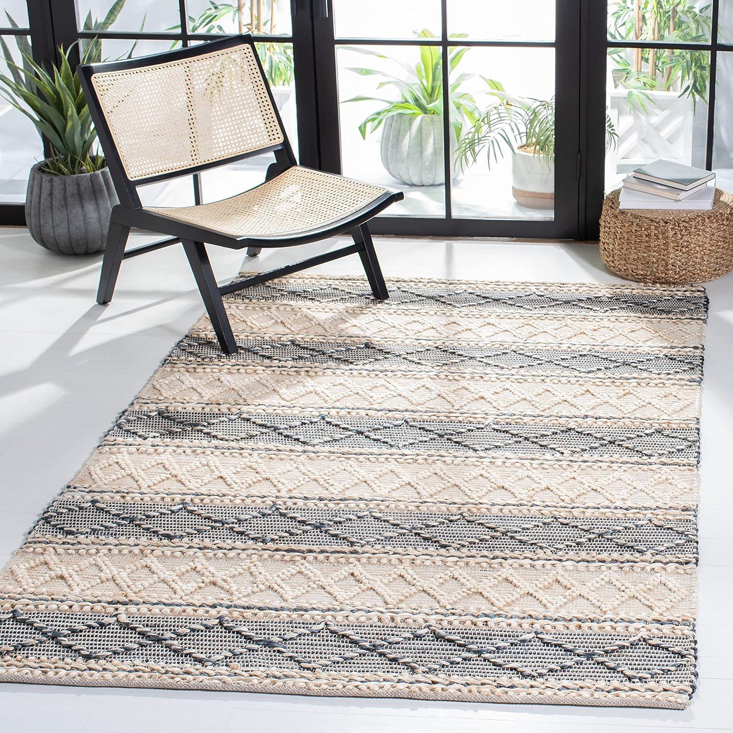 image:imageSAFAVIEH Area Rug 8x10 Natural Fiber Collection Large Natural amp Grey Handmade Flat Weave Jute amp Wool Moroccan Boho Tribal Rustic Design Ideal for Living Room Bedroom Dining Space NF375ANaturalGrey