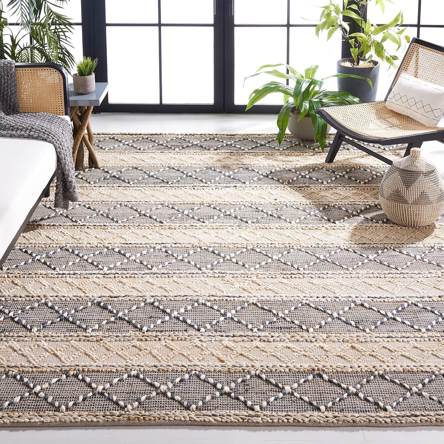 image:imageSAFAVIEH Area Rug 8x10 Natural Fiber Collection Large Natural amp Grey Handmade Flat Weave Jute amp Wool Moroccan Boho Tribal Rustic Design Ideal for Living Room Bedroom Dining Space NF375ANaturalGrey