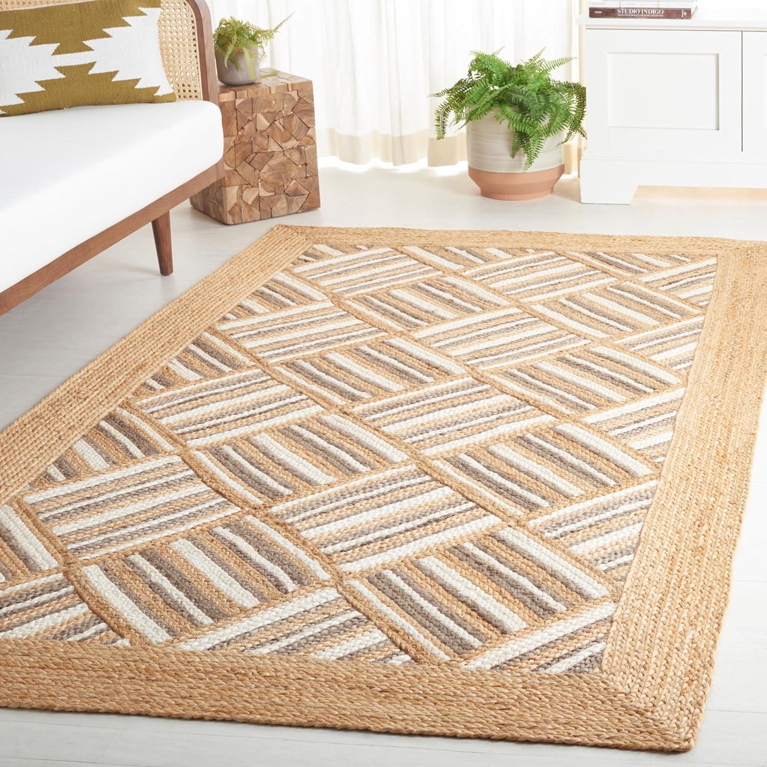 image:imageSAFAVIEH Area Rug 8x10 Natural Fiber Collection Large Natural amp Grey Handmade Jute Rustic Farmhouse Style Ideal for Living Room Bedroom Dining Space NF897ANaturalGrey
