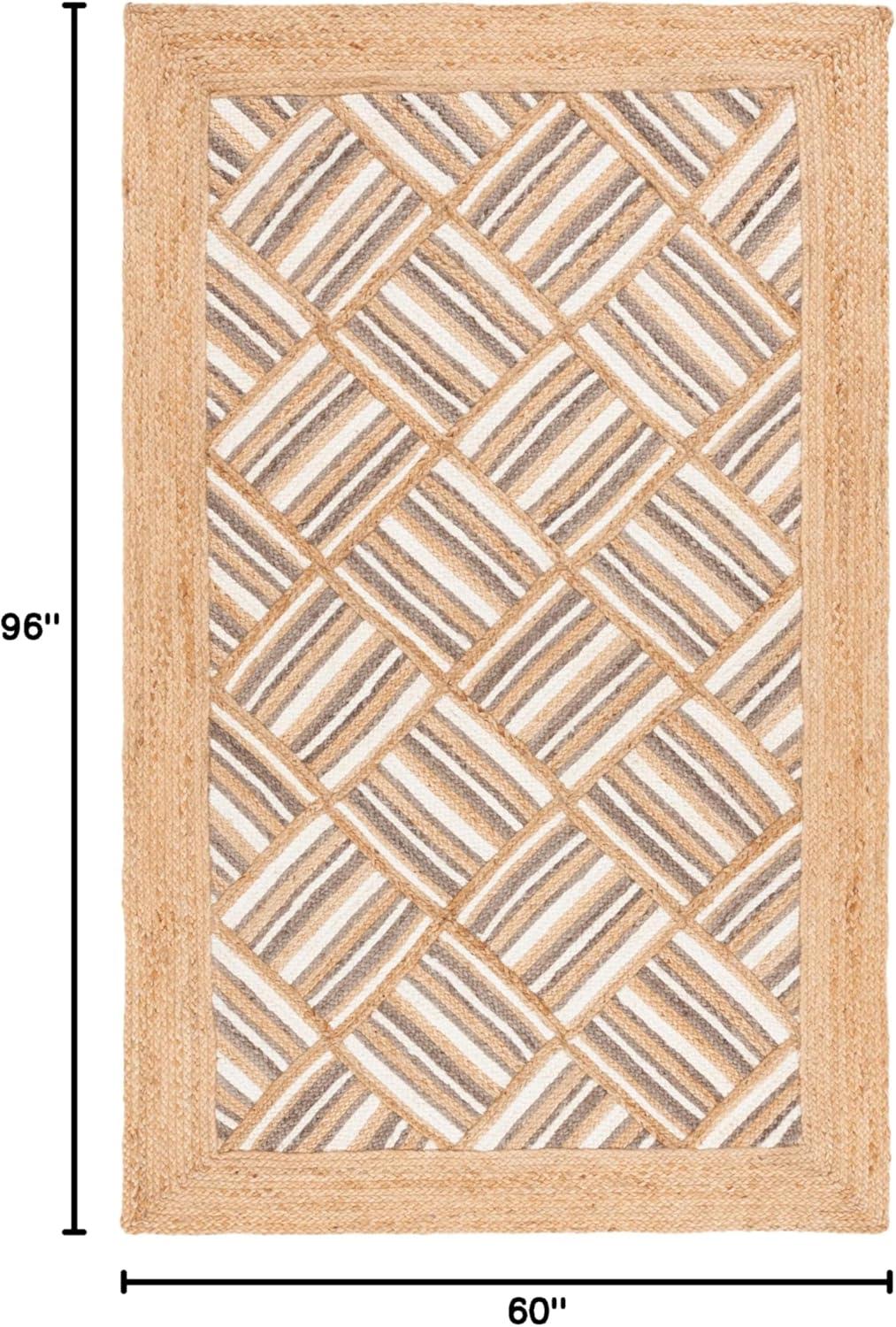 image:imageSAFAVIEH Area Rug 8x10 Natural Fiber Collection Large Natural amp Grey Handmade Jute Rustic Farmhouse Style Ideal for Living Room Bedroom Dining Space NF897ANaturalGrey