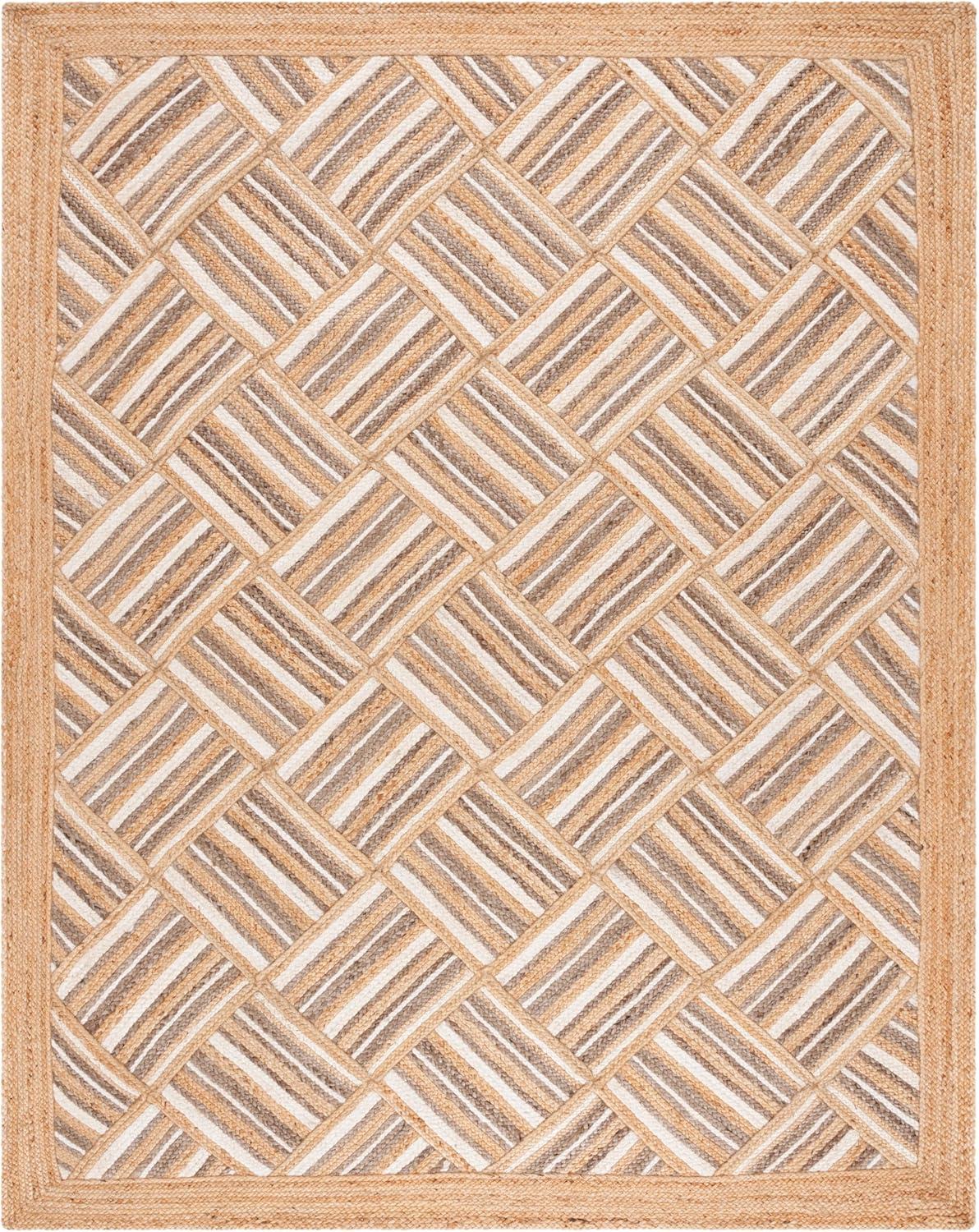 image:imageSAFAVIEH Area Rug 8x10 Natural Fiber Collection Large Natural amp Grey Handmade Jute Rustic Farmhouse Style Ideal for Living Room Bedroom Dining Space NF897ANaturalGrey