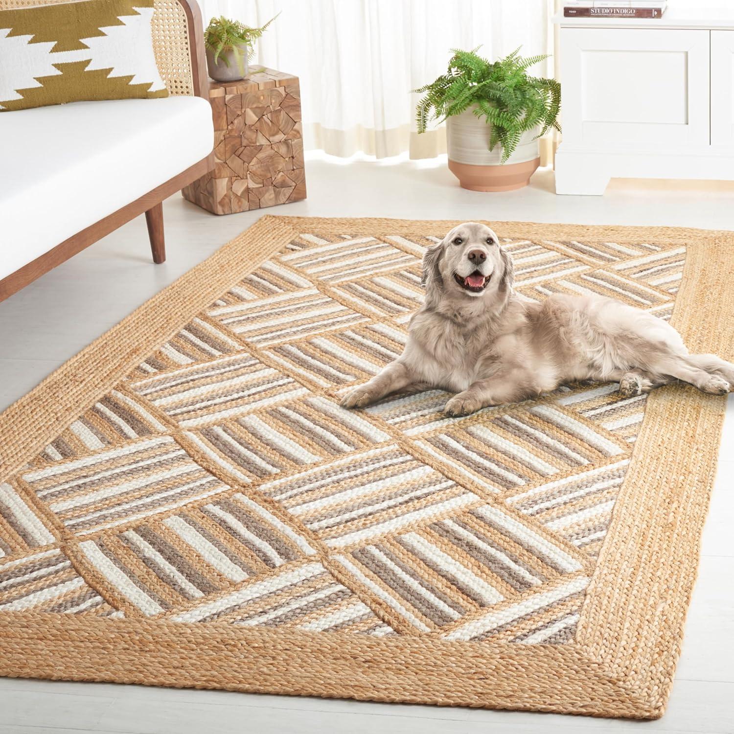 image:imageSAFAVIEH Area Rug 8x10 Natural Fiber Collection Large Natural amp Grey Handmade Jute Rustic Farmhouse Style Ideal for Living Room Bedroom Dining Space NF897ANaturalGrey