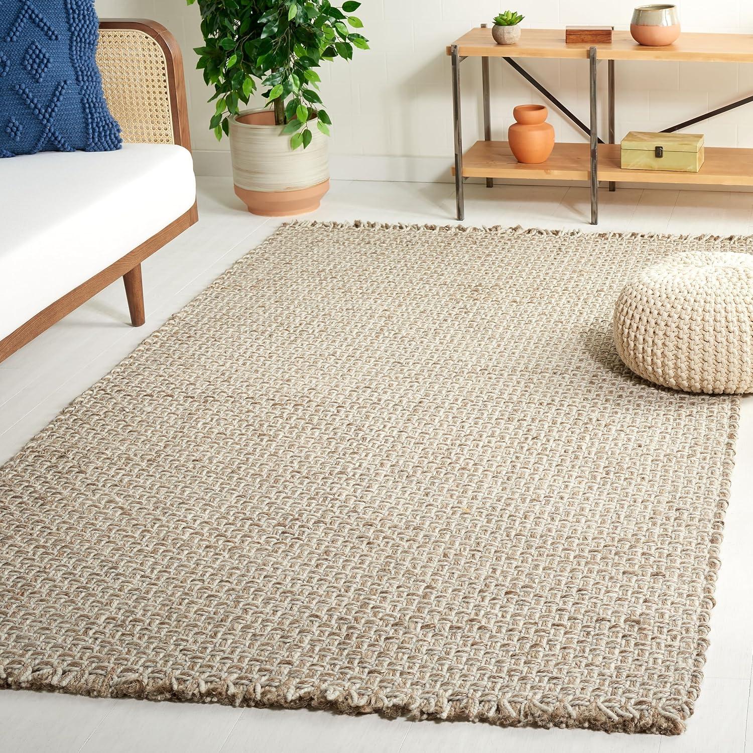 image:imageSAFAVIEH Area Rug 8x10 Natural Fiber Collection Large Natural amp Grey Handmade Wool amp Jute Farmhouse Style Ideal for Living Room Bedroom Dining Space NF819ANaturalGrey