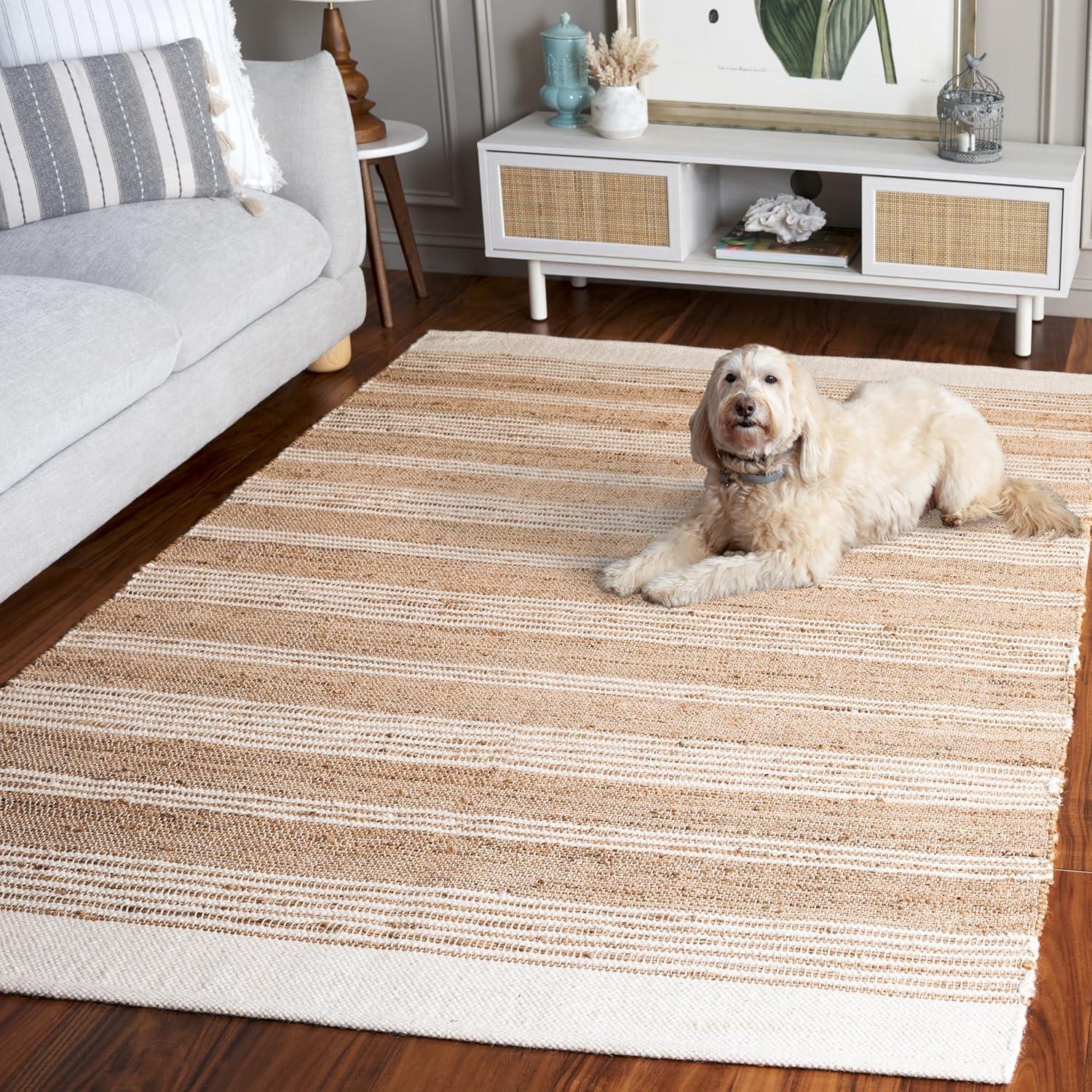 image:imageSAFAVIEH Area Rug 8x10 Natural Fiber Collection Large Natural amp Ivory Handmade Jute Ideal for Living Room Bedroom Dining Space NF608ANaturalIvory