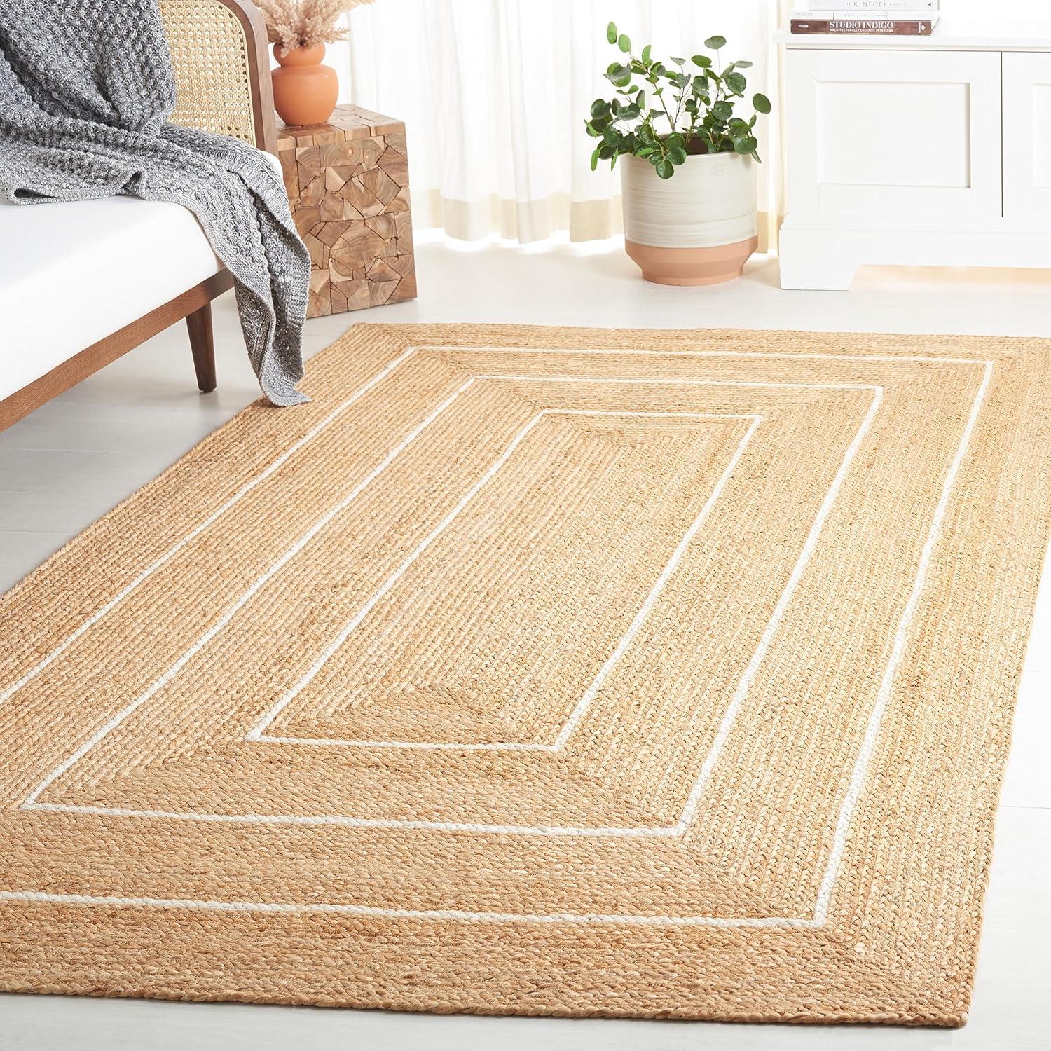 image:imageSAFAVIEH Area Rug 8x10 Natural Fiber Collection Large Natural amp Ivory Handmade Jute Rustic Farmhouse Style Ideal for Living Room Bedroom Dining Space NF892ANaturalIvory