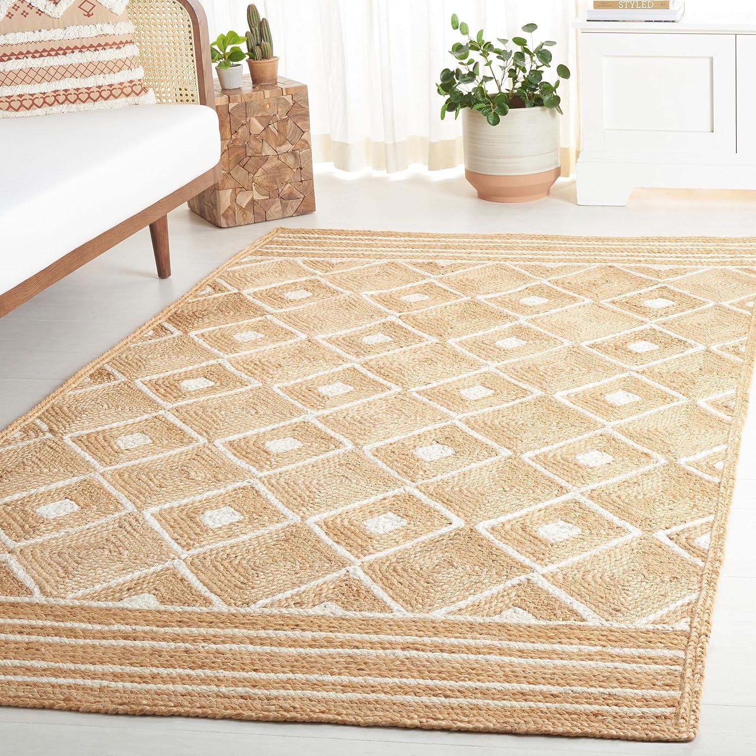 image:imageSAFAVIEH Area Rug 8x10 Natural Fiber Collection Large Natural amp Ivory Handmade Jute Rustic Farmhouse Style Ideal for Living Room Bedroom Dining Space NF893ANaturalIvory