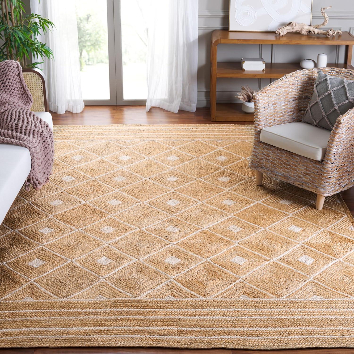 image:imageSAFAVIEH Area Rug 8x10 Natural Fiber Collection Large Natural amp Ivory Handmade Jute Rustic Farmhouse Style Ideal for Living Room Bedroom Dining Space NF893ANaturalIvory