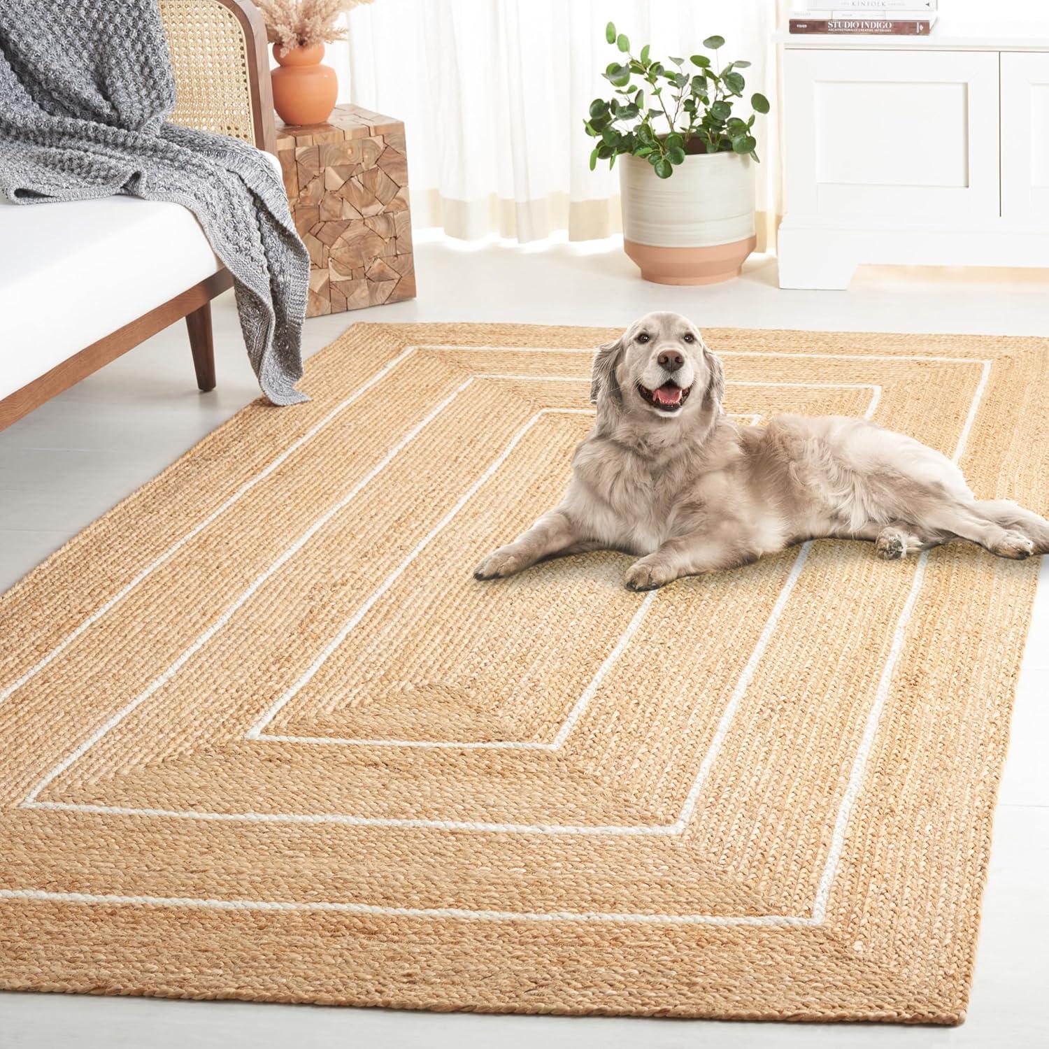 image:imageSAFAVIEH Area Rug 8x10 Natural Fiber Collection Large Natural amp Ivory Handmade Jute Rustic Farmhouse Style Ideal for Living Room Bedroom Dining Space NF892ANaturalIvory