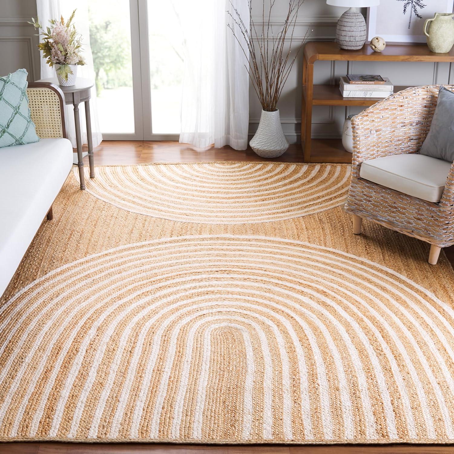 image:imageSAFAVIEH Area Rug 8x10 Natural Fiber Collection Large Natural amp Ivory Handmade Jute Rustic Farmhouse Style Ideal for Living Room Bedroom Dining Space NF895ANaturalIvory