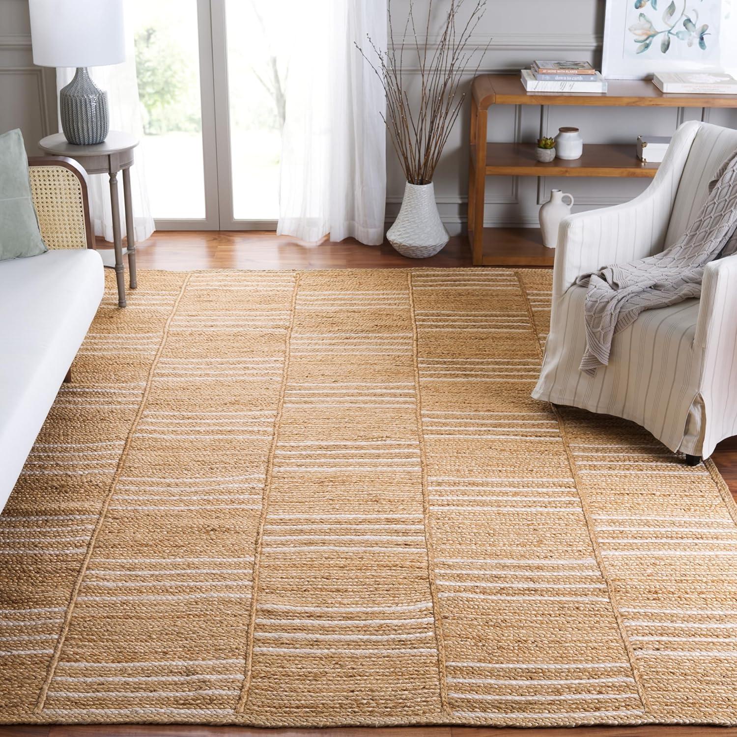 image:imageSAFAVIEH Area Rug 8x10 Natural Fiber Collection Large Natural amp Ivory Handmade Jute Rustic Farmhouse Style Ideal for Living Room Bedroom Dining Space NF891ANaturalIvory