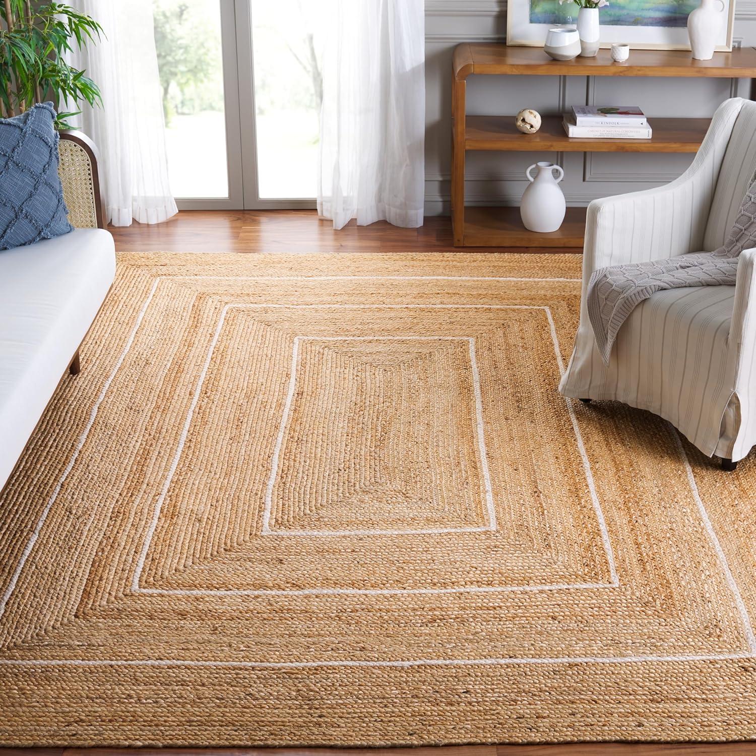 image:imageSAFAVIEH Area Rug 8x10 Natural Fiber Collection Large Natural amp Ivory Handmade Jute Rustic Farmhouse Style Ideal for Living Room Bedroom Dining Space NF892ANaturalIvory