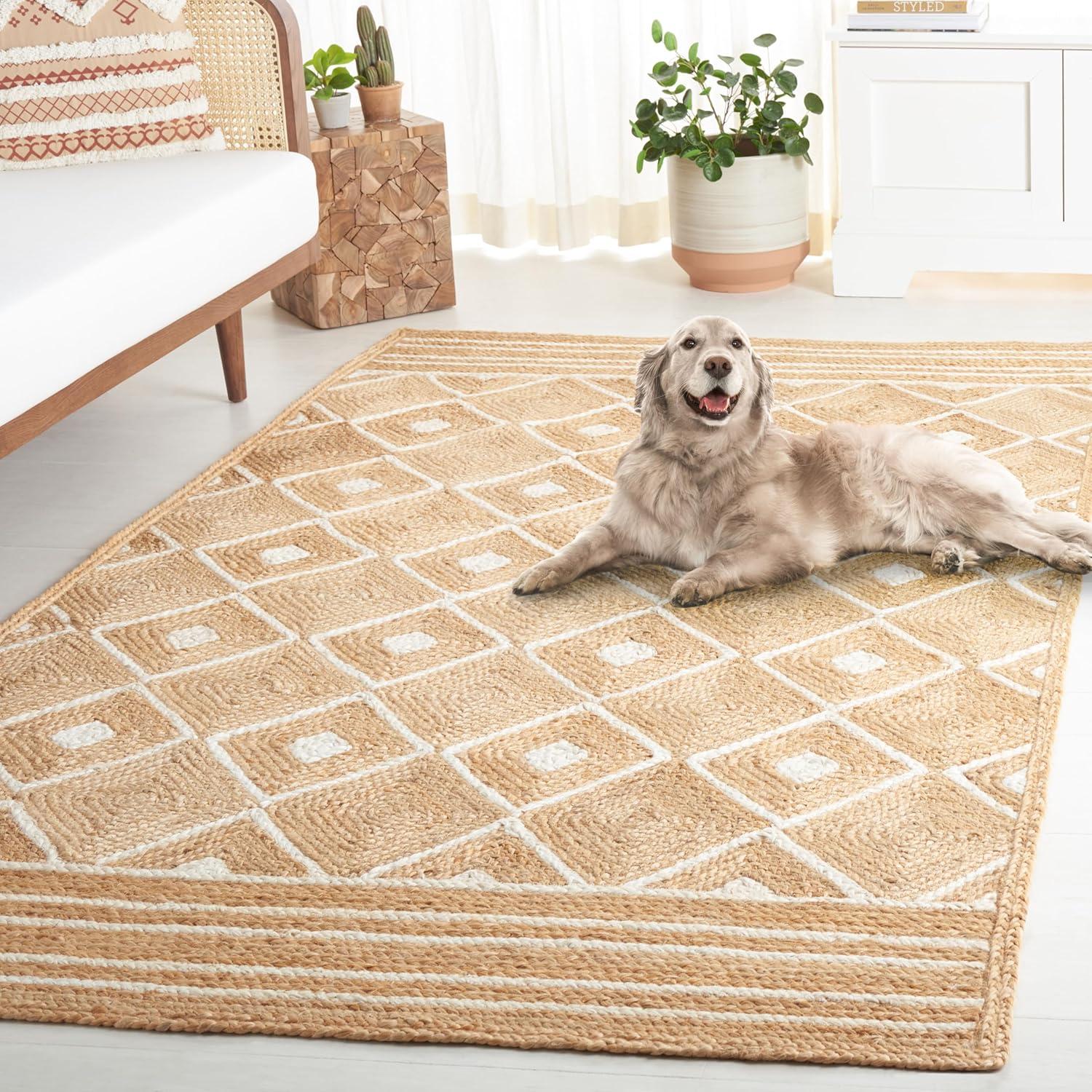 image:imageSAFAVIEH Area Rug 8x10 Natural Fiber Collection Large Natural amp Ivory Handmade Jute Rustic Farmhouse Style Ideal for Living Room Bedroom Dining Space NF893ANaturalIvory