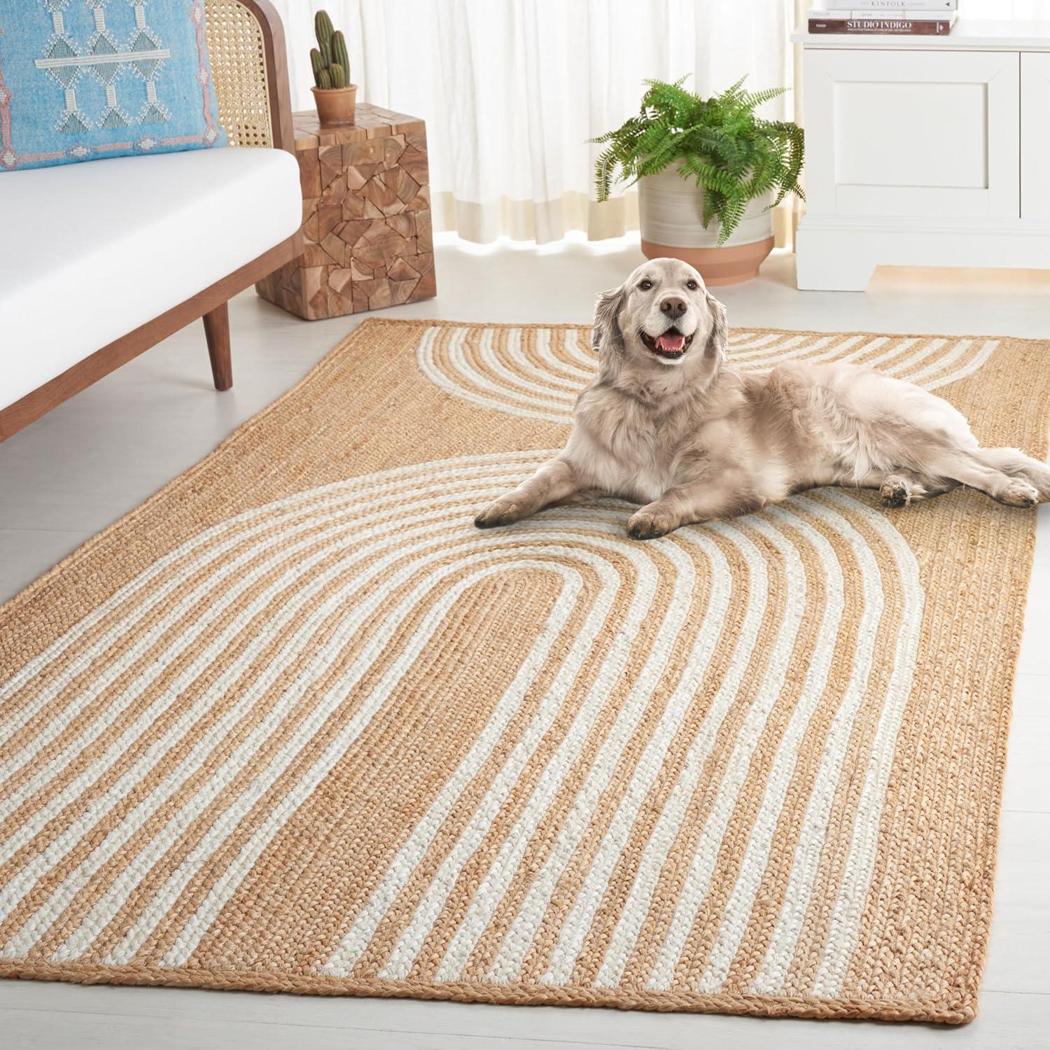 image:imageSAFAVIEH Area Rug 8x10 Natural Fiber Collection Large Natural amp Ivory Handmade Jute Rustic Farmhouse Style Ideal for Living Room Bedroom Dining Space NF895ANaturalIvory