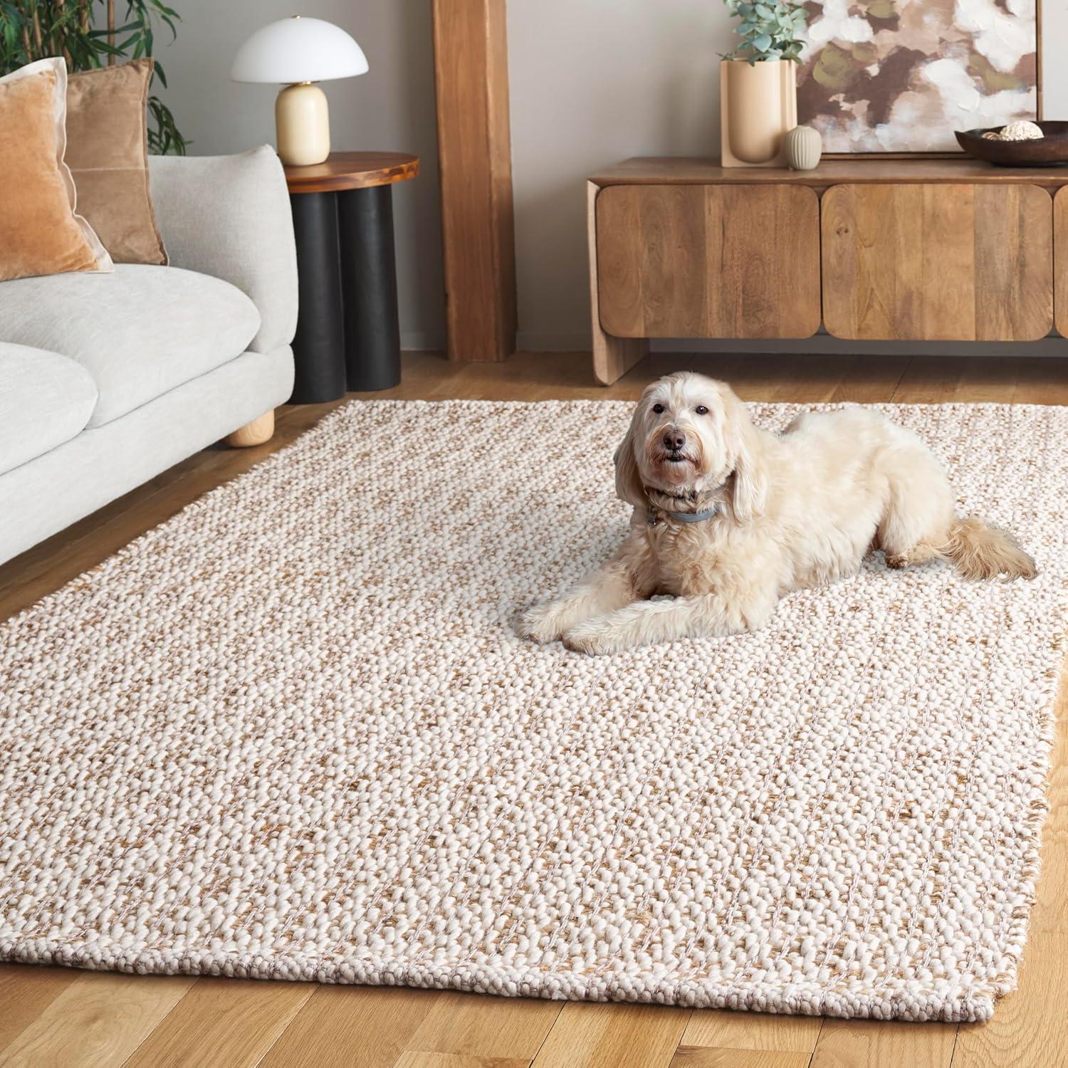 image:imageSAFAVIEH Area Rug 8x10 Natural Fiber Collection Large Natural amp Ivory Handmade Jute amp Wool Ideal for Living Room Bedroom Dining Space NFB225ANaturalPink