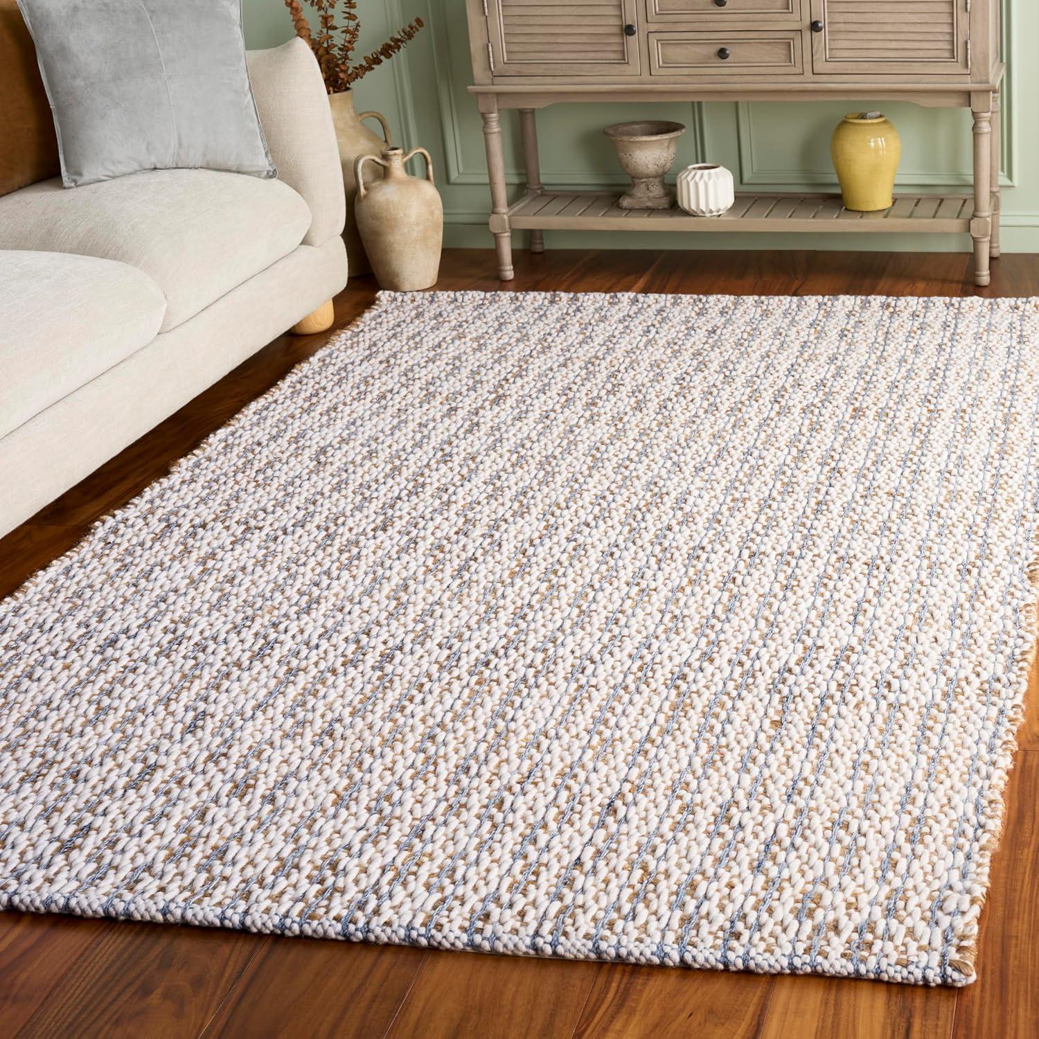 image:imageSAFAVIEH Area Rug 8x10 Natural Fiber Collection Large Natural amp Ivory Handmade Jute amp Wool Ideal for Living Room Bedroom Dining Space NFB225ANaturalBlue