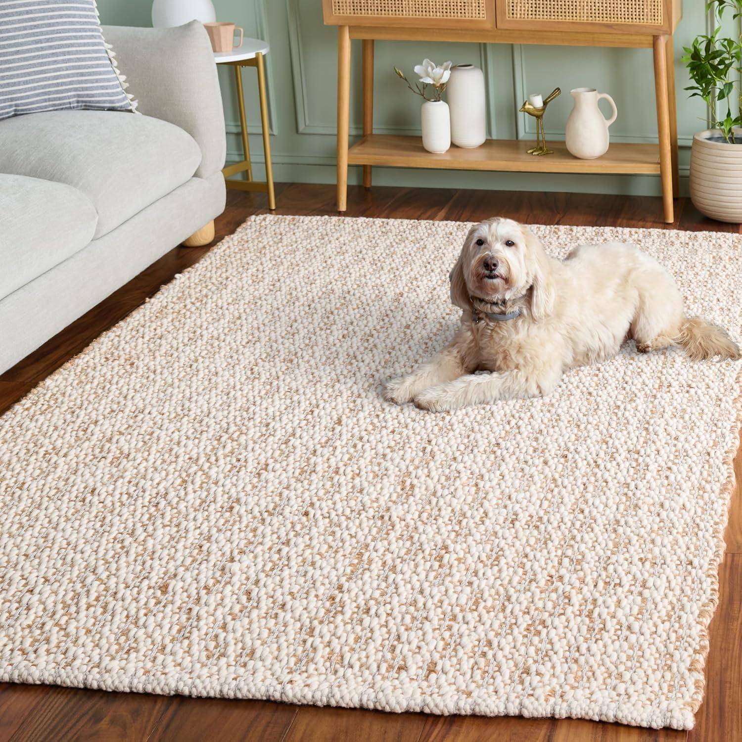 image:imageSAFAVIEH Area Rug 8x10 Natural Fiber Collection Large Natural amp Ivory Handmade Jute amp Wool Ideal for Living Room Bedroom Dining Space NFB225ANaturalSilver
