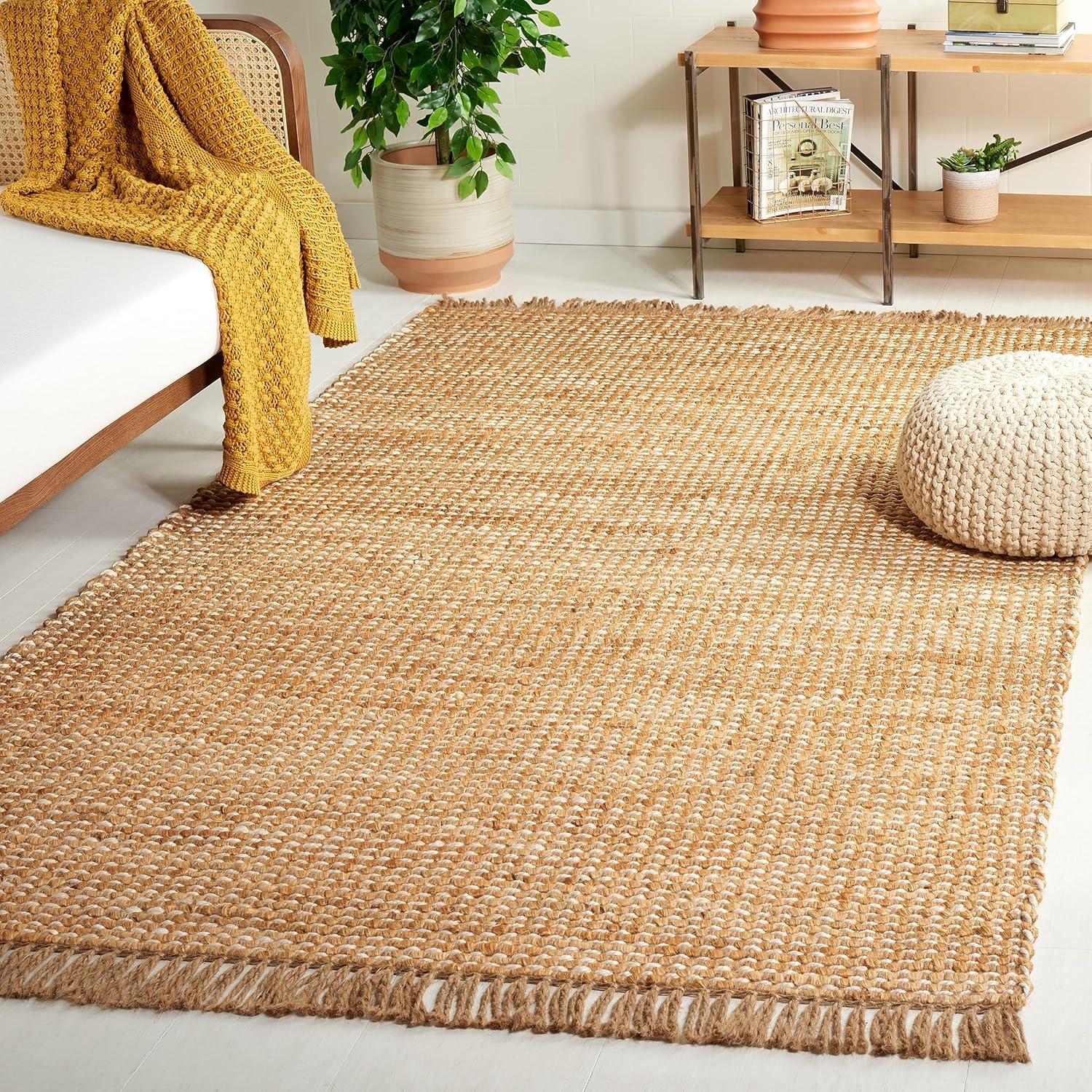 image:imageSAFAVIEH Area Rug 8x10 Natural Fiber Collection Large Natural amp Ivory Handmade Wool Farmhouse Style Ideal for Living Room Bedroom Dining Space NF816ANaturalIvory