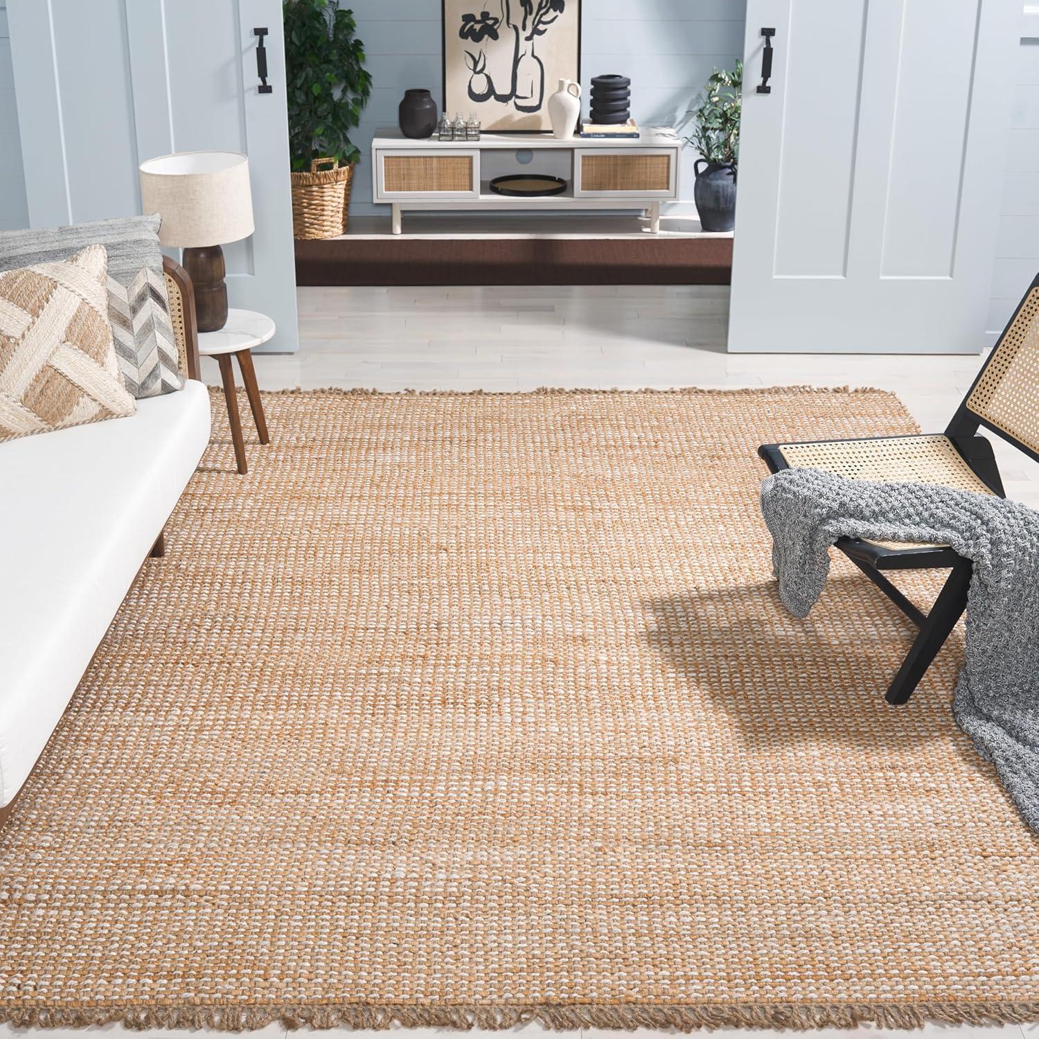 image:imageSAFAVIEH Area Rug 8x10 Natural Fiber Collection Large Natural amp Ivory Handmade Wool Farmhouse Style Ideal for Living Room Bedroom Dining Space NF816ANaturalIvory