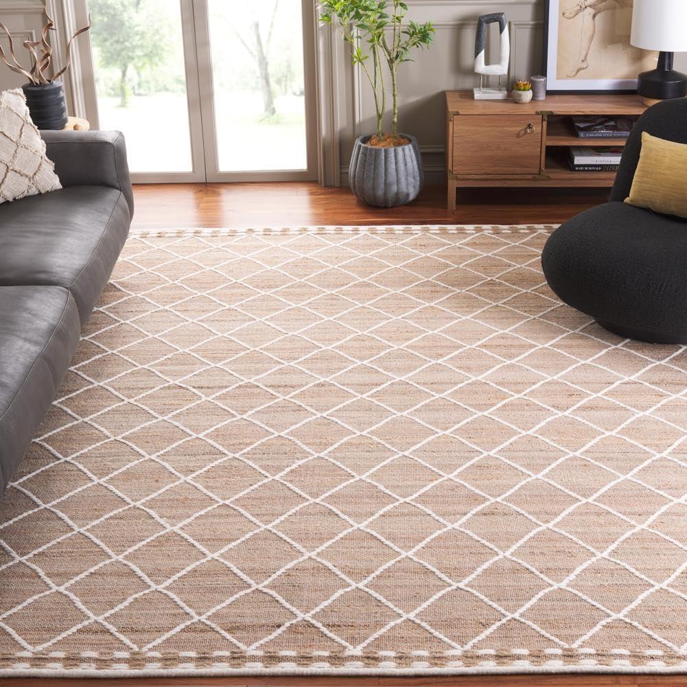 image:imageSAFAVIEH Area Rug 8x10 Natural Fiber Collection Large Natural amp Ivory Handmade Wool amp Jute Farmhouse Style Ideal for Living Room Bedroom Dining Space NFB278ANaturalIvory