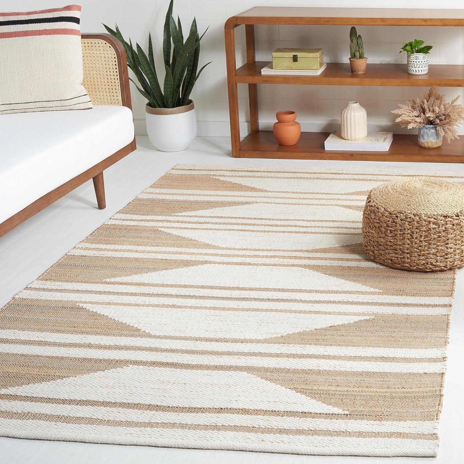 image:imageSAFAVIEH Area Rug 8x10 Natural Fiber Collection Large Natural amp Ivory Handmade Wool amp Jute Farmhouse Style Ideal for Living Room Bedroom Dining Space NFB280ANaturalIvory