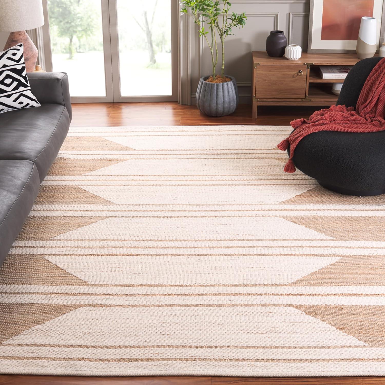 image:imageSAFAVIEH Area Rug 8x10 Natural Fiber Collection Large Natural amp Ivory Handmade Wool amp Jute Farmhouse Style Ideal for Living Room Bedroom Dining Space NFB280ANaturalIvory