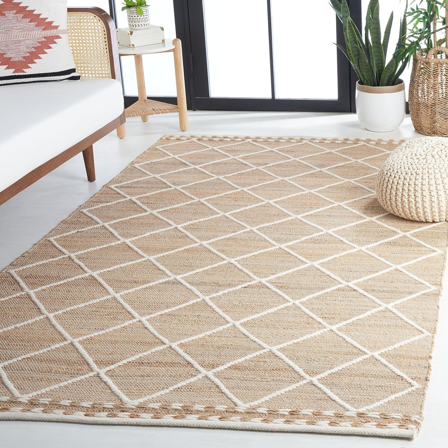image:imageSAFAVIEH Area Rug 8x10 Natural Fiber Collection Large Natural amp Ivory Handmade Wool amp Jute Farmhouse Style Ideal for Living Room Bedroom Dining Space NFB278ANaturalIvory