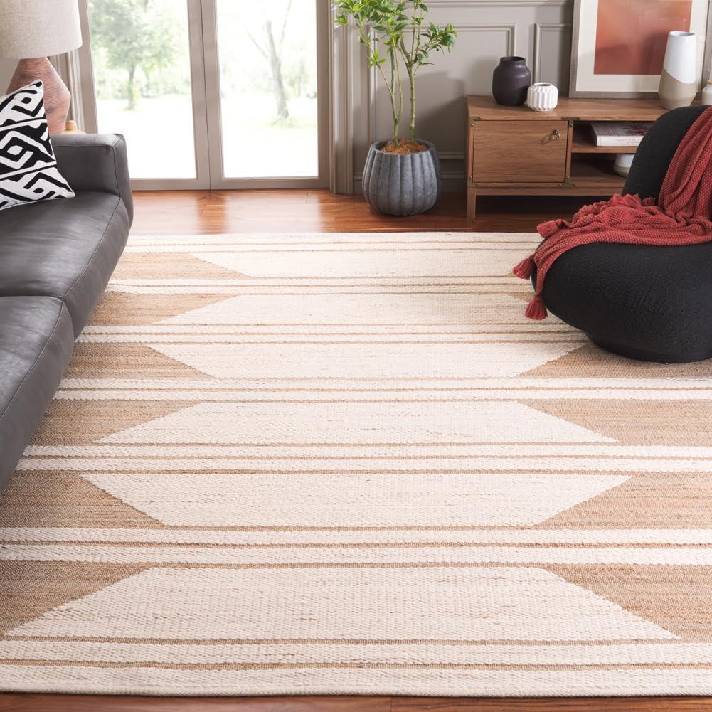 image:imageSAFAVIEH Area Rug 8x10 Natural Fiber Collection Large Natural amp Ivory Handmade Wool amp Jute Farmhouse Style Ideal for Living Room Bedroom Dining Space NFB280ANaturalIvory