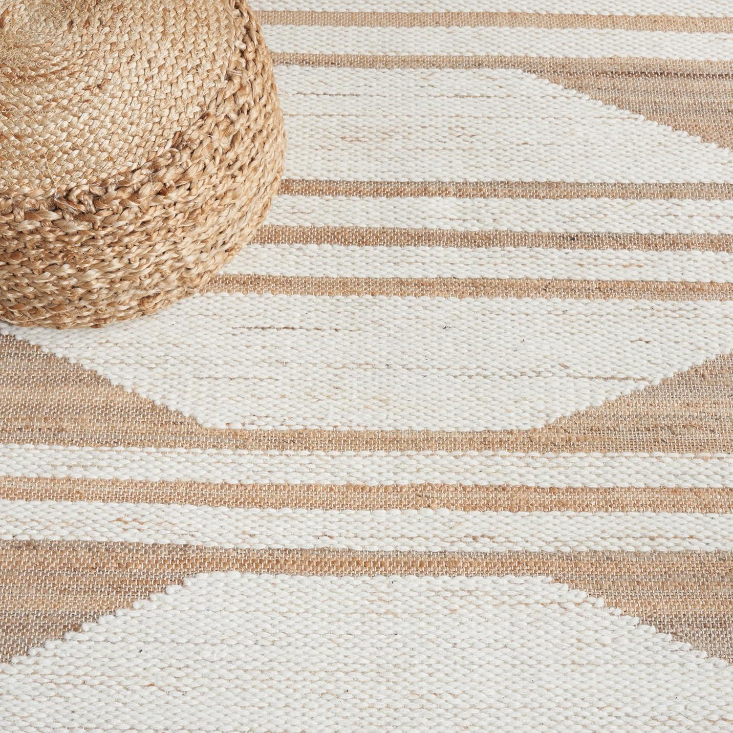 image:imageSAFAVIEH Area Rug 8x10 Natural Fiber Collection Large Natural amp Ivory Handmade Wool amp Jute Farmhouse Style Ideal for Living Room Bedroom Dining Space NFB280ANaturalIvory