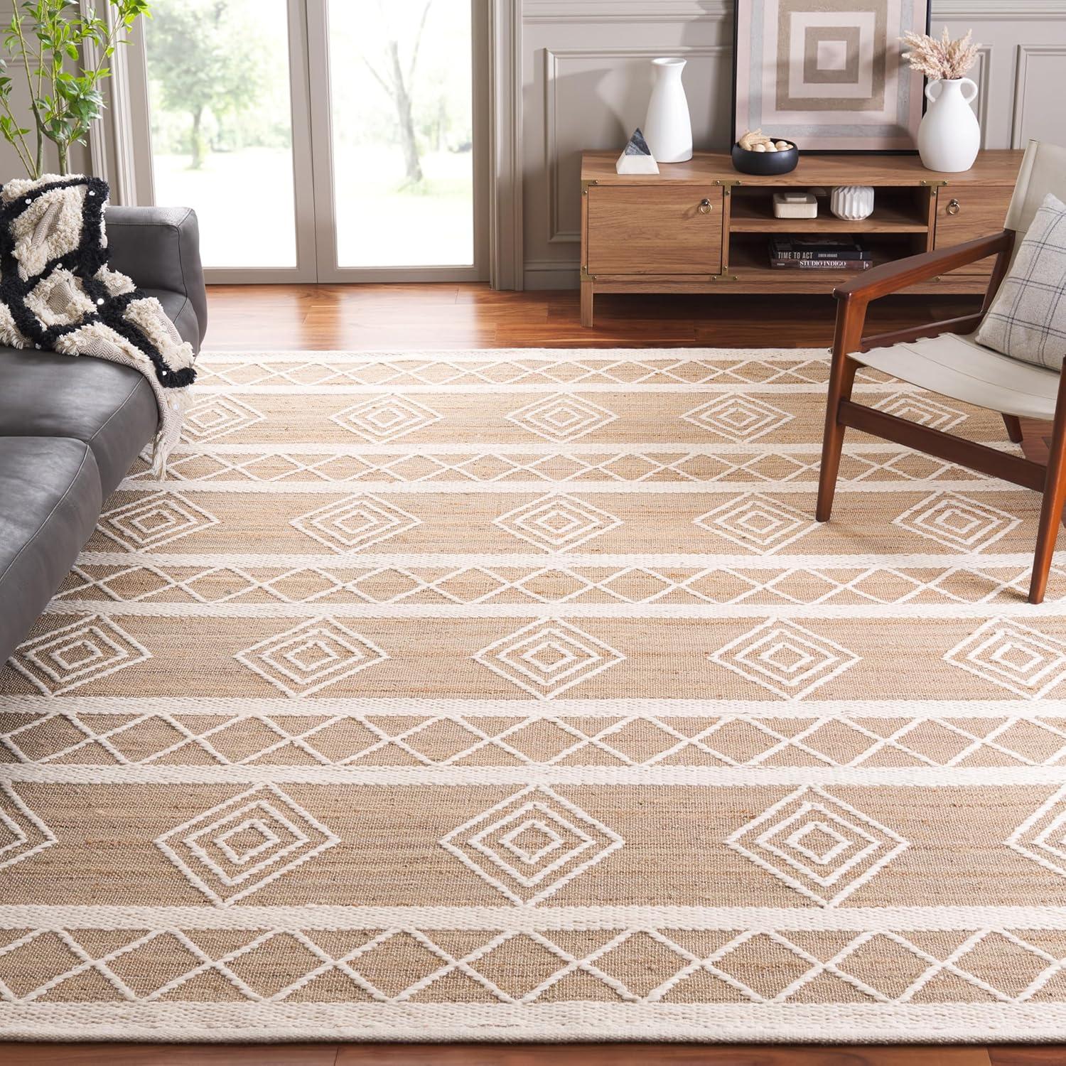 image:imageSAFAVIEH Area Rug 8x10 Natural Fiber Collection Large Natural amp Ivory Handmade Wool amp Jute Rustic Farmhouse Boho Style Ideal for Living Room Bedroom Dining Space NFB276ZNaturalIvory