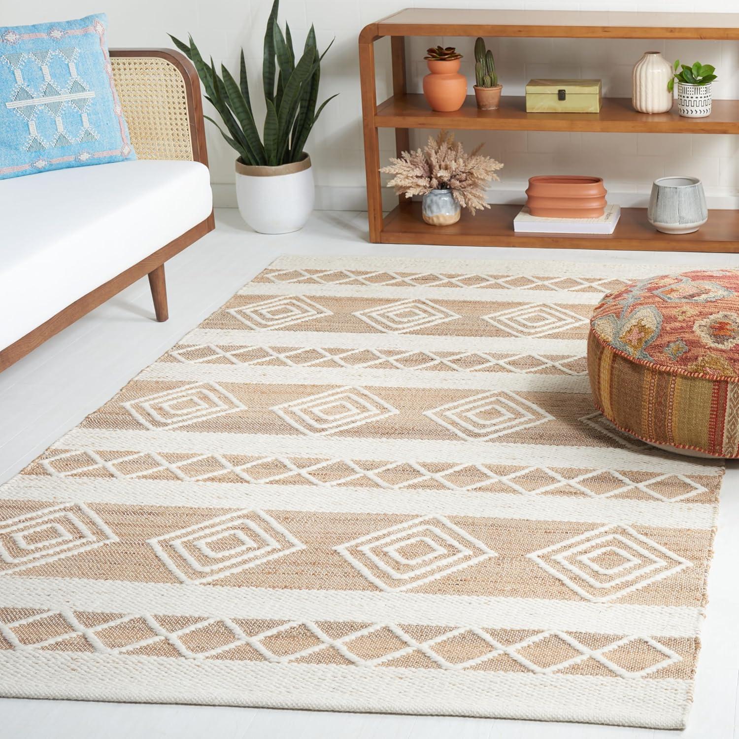image:imageSAFAVIEH Area Rug 8x10 Natural Fiber Collection Large Natural amp Ivory Handmade Wool amp Jute Rustic Farmhouse Boho Style Ideal for Living Room Bedroom Dining Space NFB276ZNaturalIvory