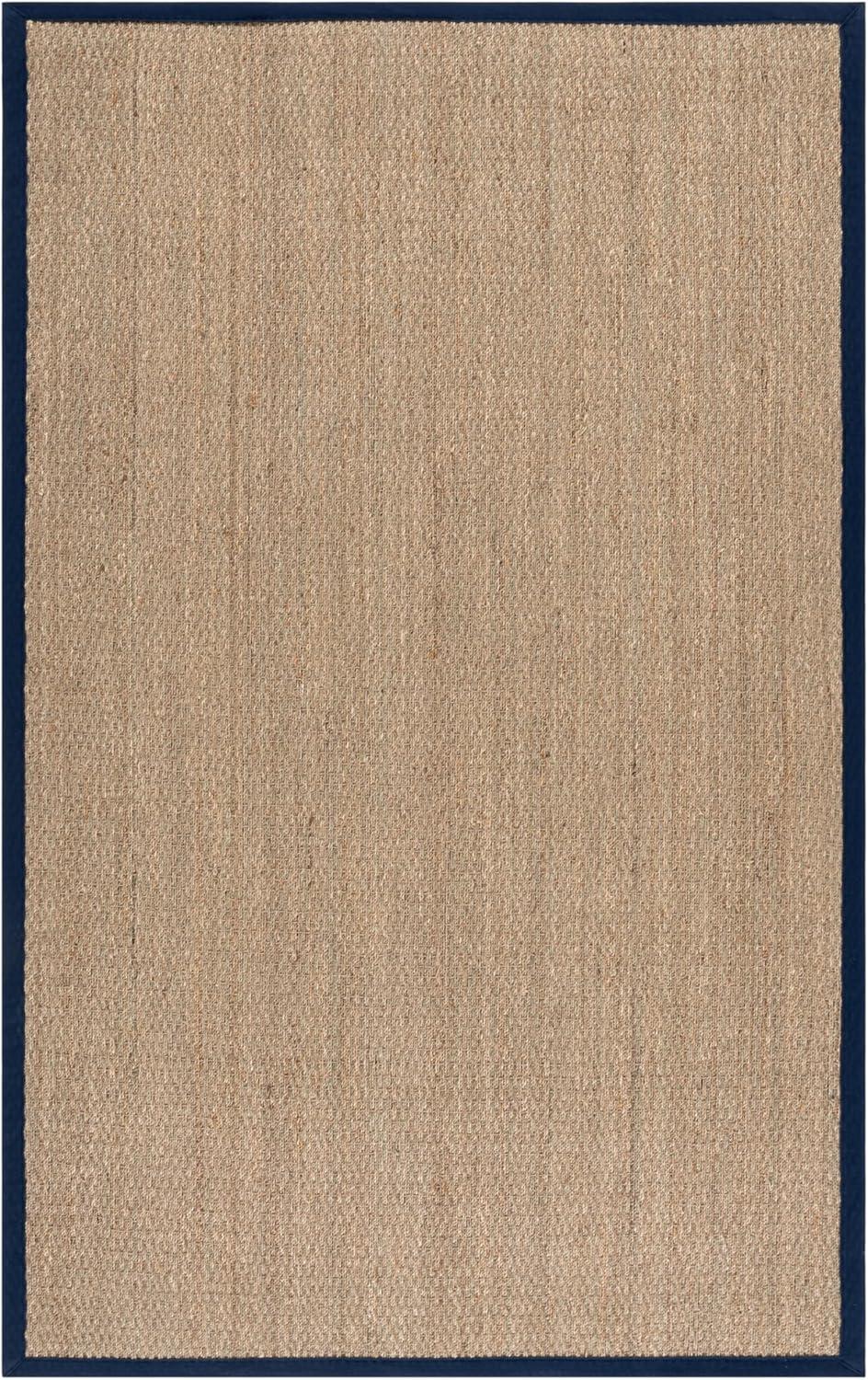 image:imageSAFAVIEH Area Rug 8x10 Natural Fiber Collection Large Natural amp Ivory Seagrass Ideal for Living Room Bedroom Dining Space NF111JNaturalNavy Blue