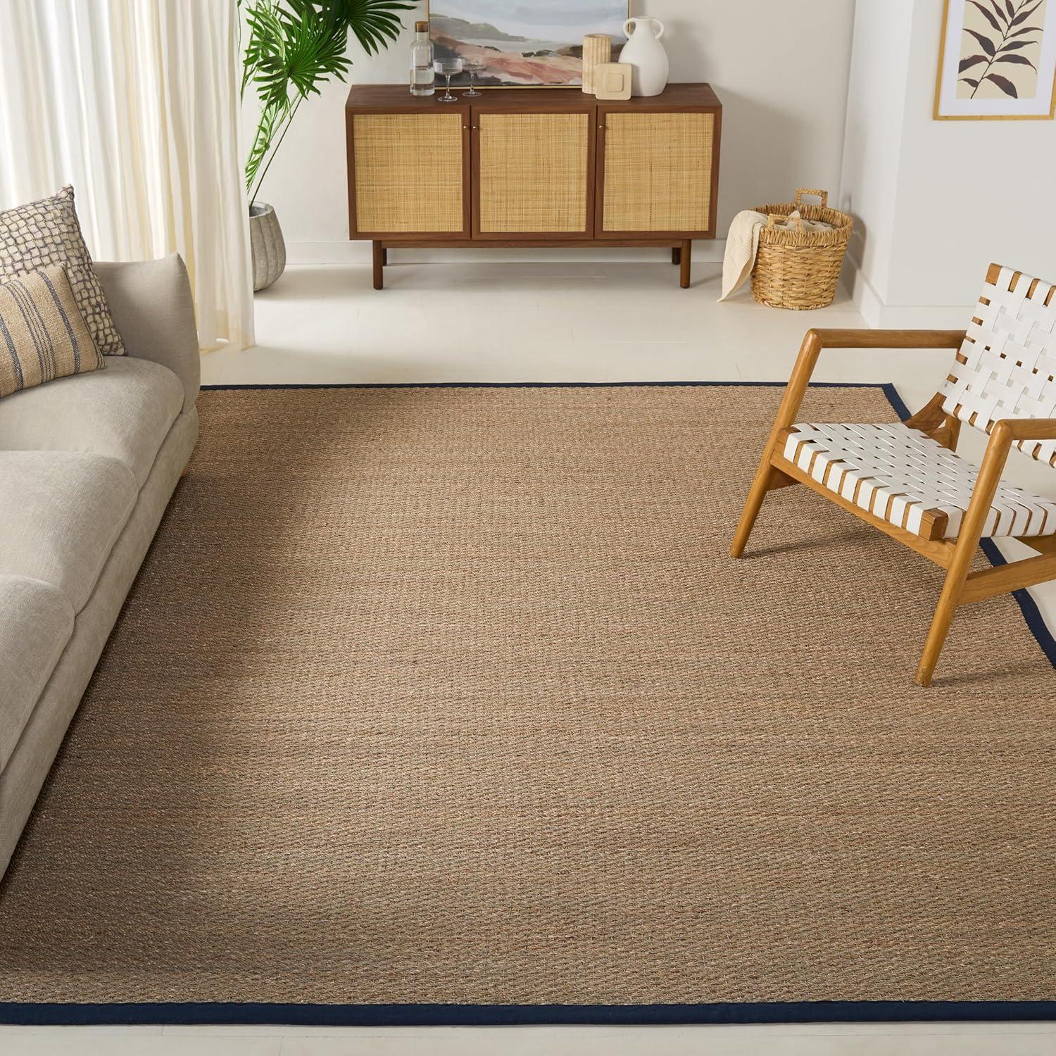 image:imageSAFAVIEH Area Rug 8x10 Natural Fiber Collection Large Natural amp Ivory Seagrass Ideal for Living Room Bedroom Dining Space NF111JNaturalNavy Blue
