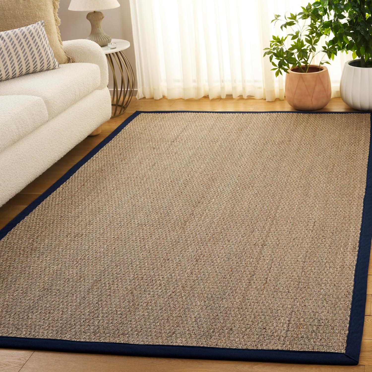 image:imageSAFAVIEH Area Rug 8x10 Natural Fiber Collection Large Natural amp Ivory Seagrass Ideal for Living Room Bedroom Dining Space NF111JNaturalNavy Blue