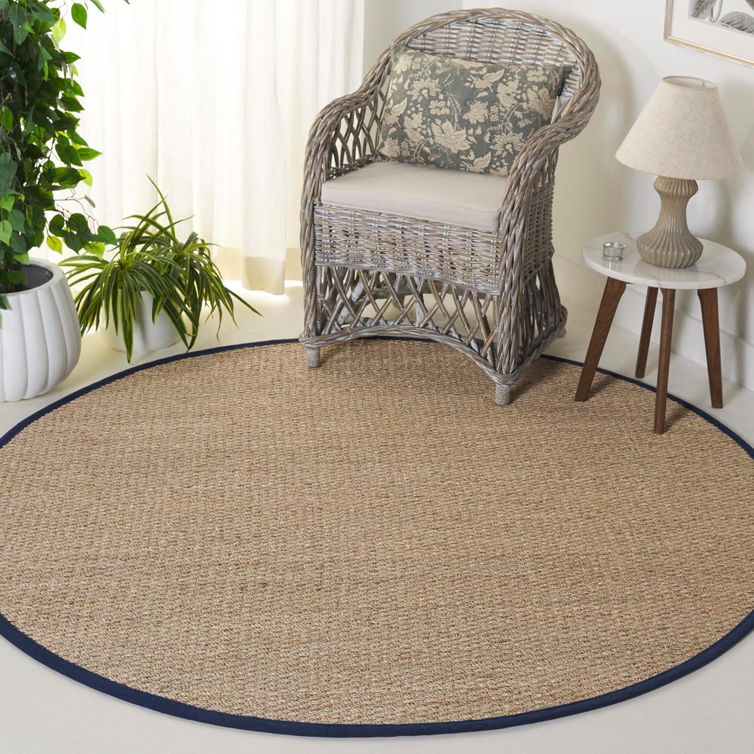 image:imageSAFAVIEH Area Rug 8x10 Natural Fiber Collection Large Natural amp Ivory Seagrass Ideal for Living Room Bedroom Dining Space NF111JNaturalNavy Blue