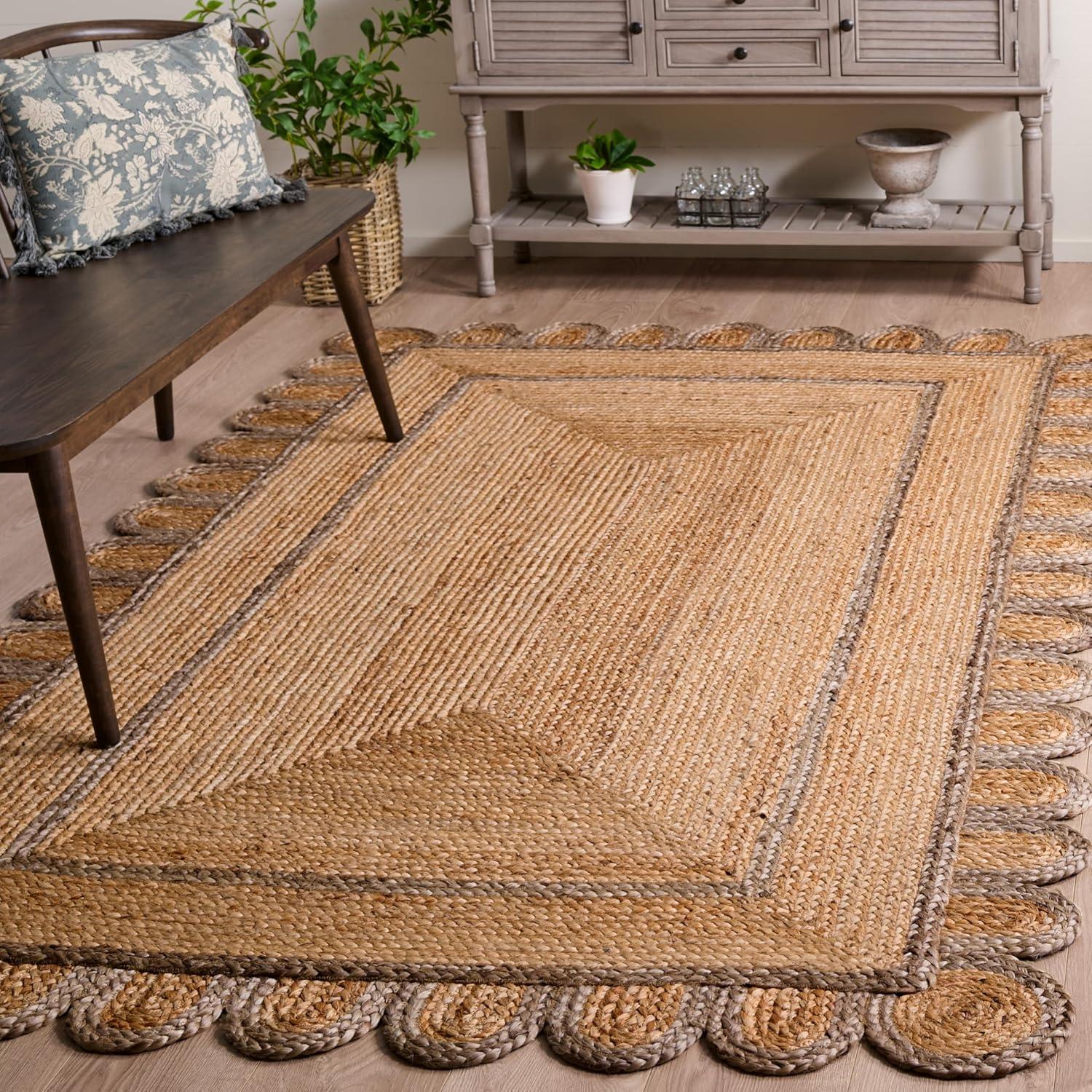 image:imageSAFAVIEH Area Rug 8x10 Natural Fiber Collection Large Natural amp Olive Handmade Jute Ideal for Living Room Bedroom Dining Space NFB125XNaturalGrey