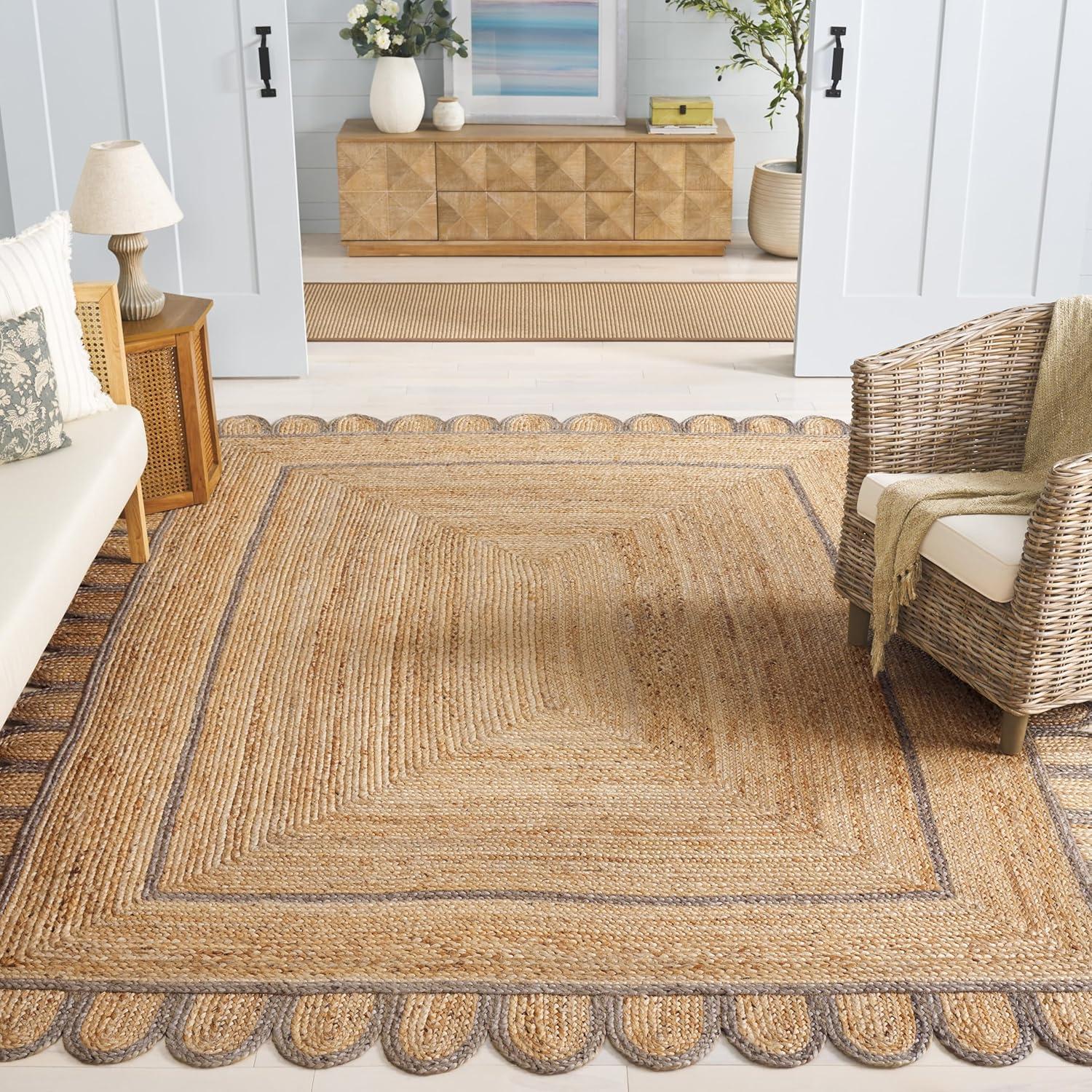 image:imageSAFAVIEH Area Rug 8x10 Natural Fiber Collection Large Natural amp Olive Handmade Jute Ideal for Living Room Bedroom Dining Space NFB125XNaturalGrey