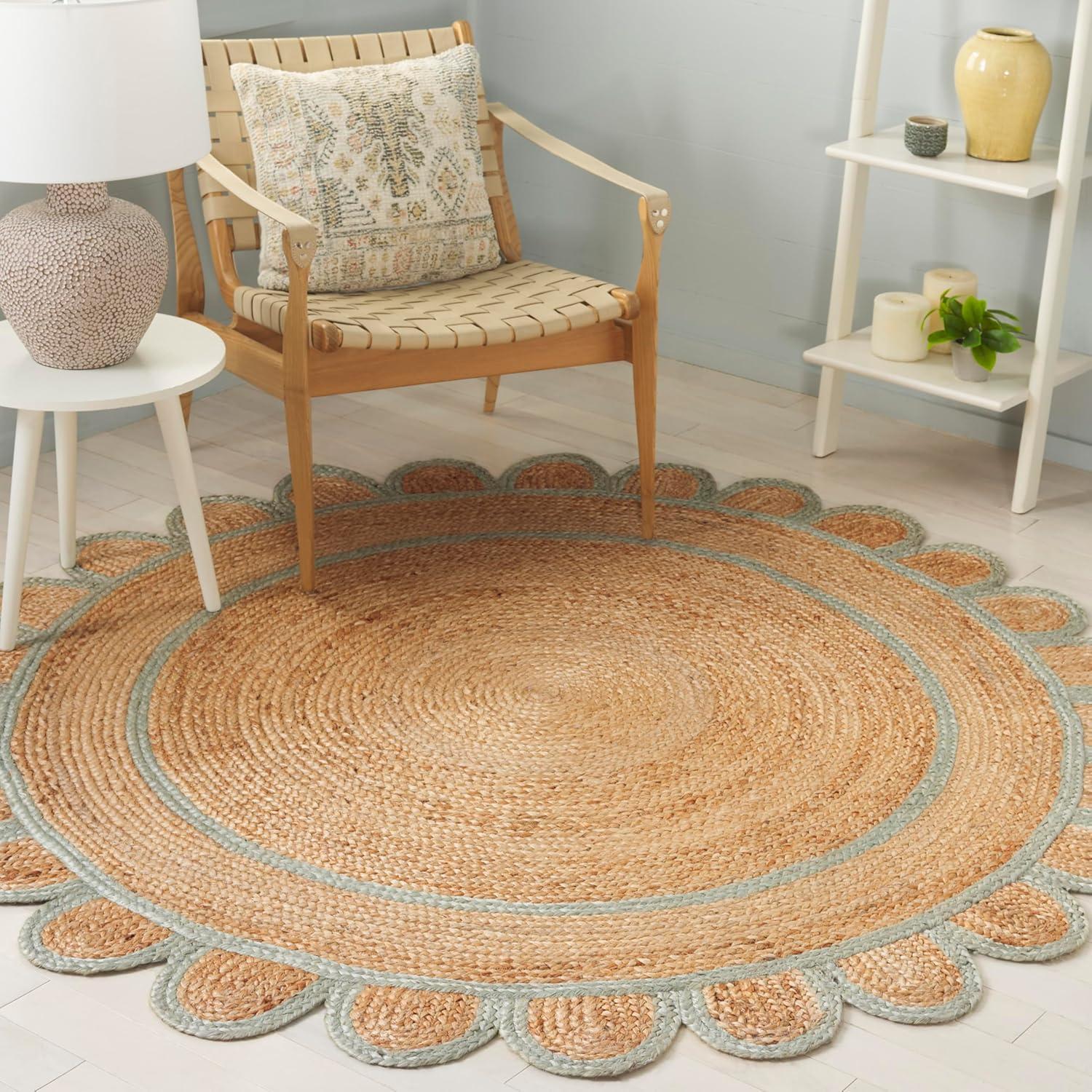 image:imageSAFAVIEH Area Rug 8x10 Natural Fiber Collection Large Natural amp Olive Handmade Jute Ideal for Living Room Bedroom Dining Space NFB125XNaturalLight Blue