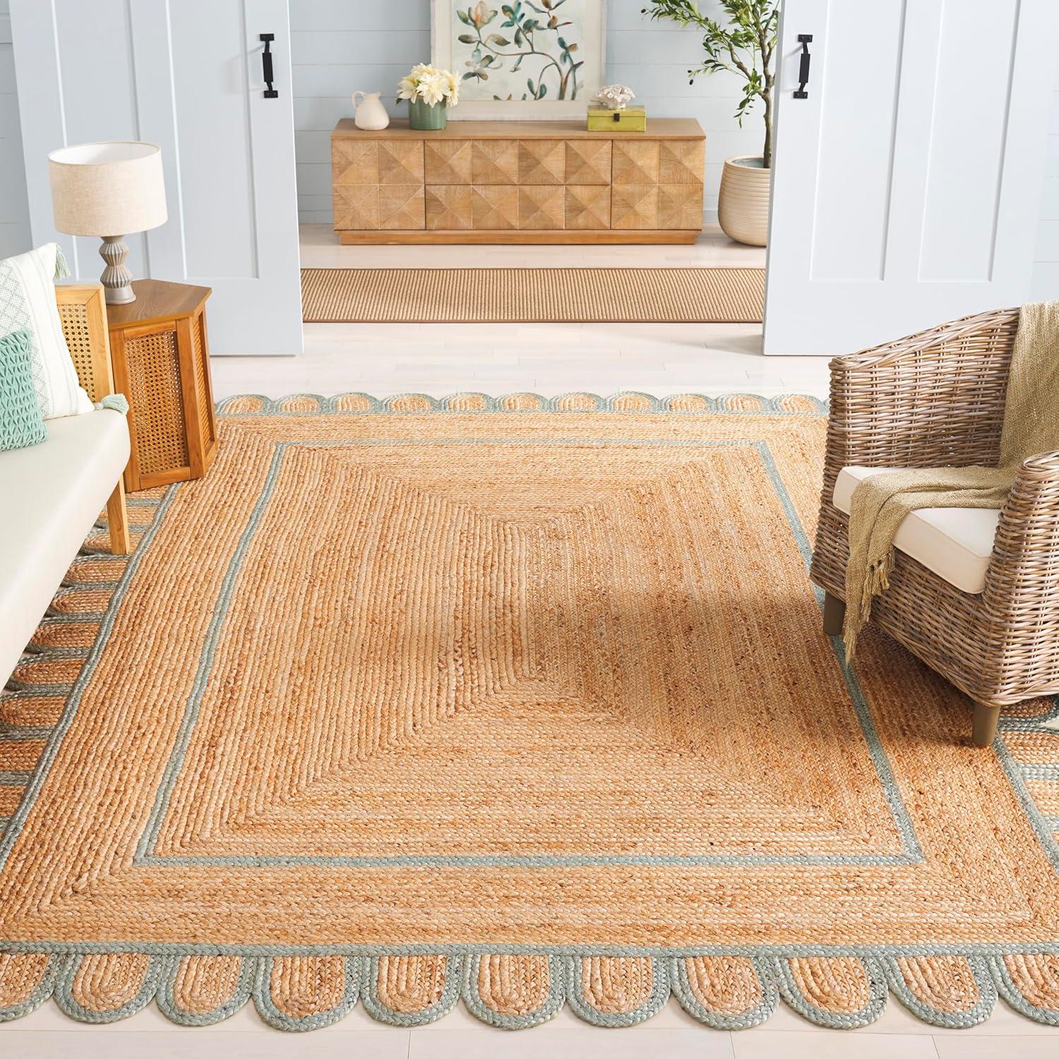 image:imageSAFAVIEH Area Rug 8x10 Natural Fiber Collection Large Natural amp Olive Handmade Jute Ideal for Living Room Bedroom Dining Space NFB125XNaturalLight Blue
