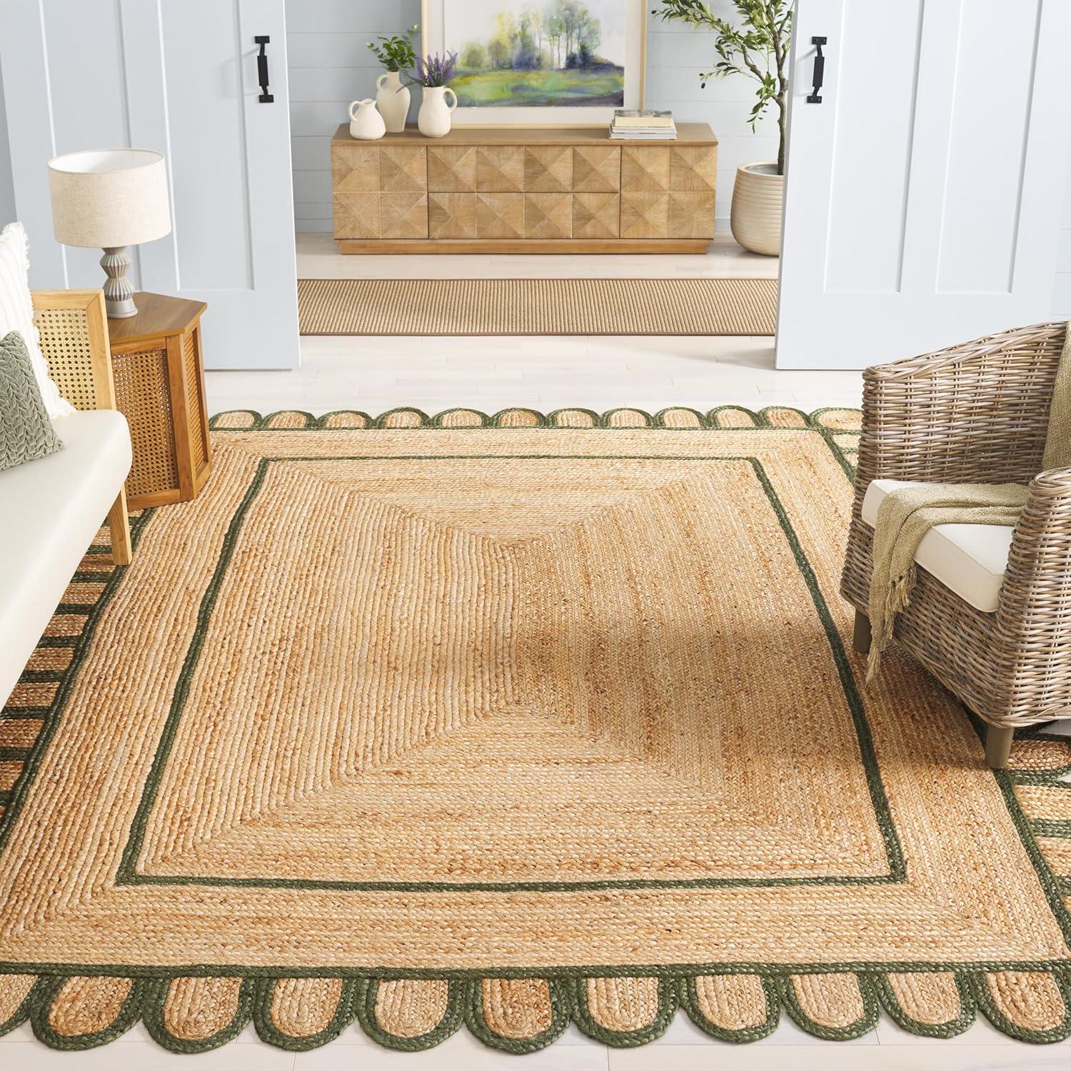 image:imageSAFAVIEH Area Rug 8x10 Natural Fiber Collection Large Natural amp Olive Handmade Jute Ideal for Living Room Bedroom Dining Space NFB125XNaturalOlive
