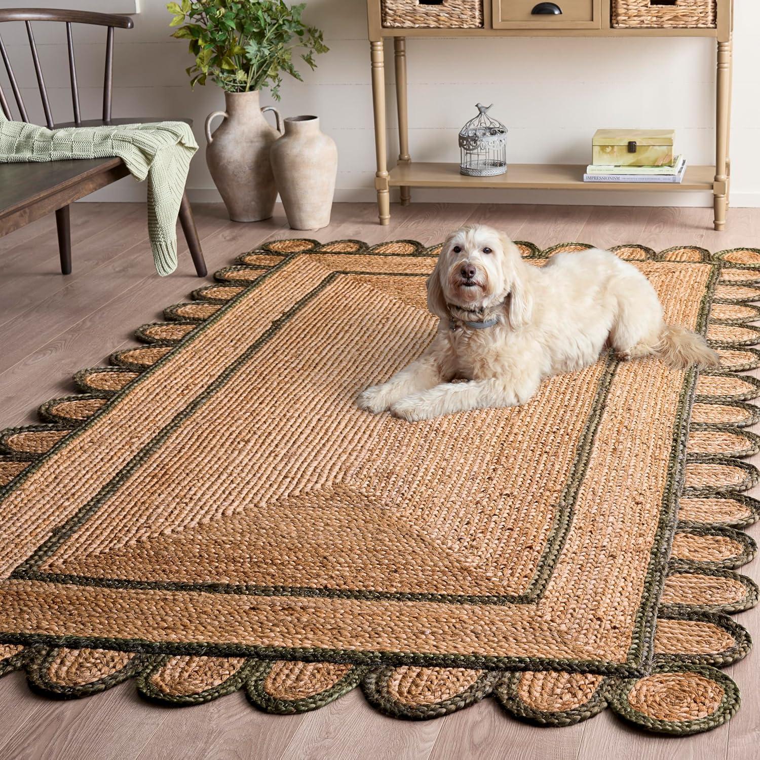image:imageSAFAVIEH Area Rug 8x10 Natural Fiber Collection Large Natural amp Olive Handmade Jute Ideal for Living Room Bedroom Dining Space NFB125XNaturalOlive